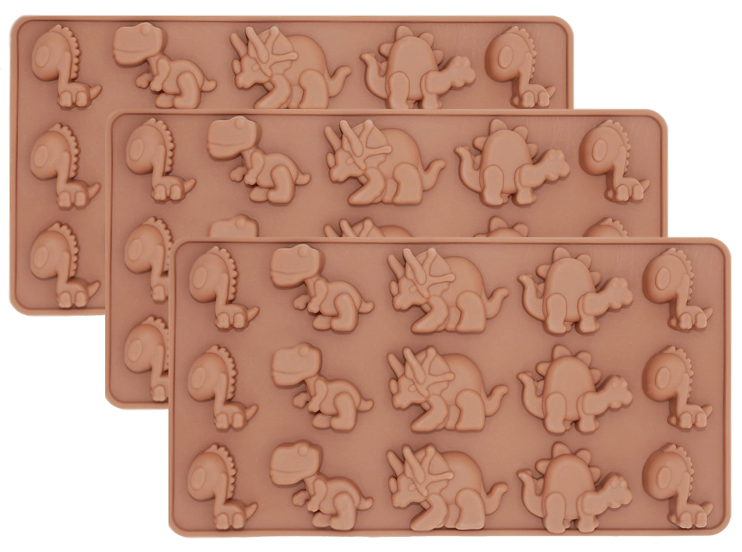Topolmold (3-Pack) Dino Chocolate Chip Cookie Silicone Mold, Chocolate Fudge, Candy Melt, Kids Educational Fondant, Treats (Heat