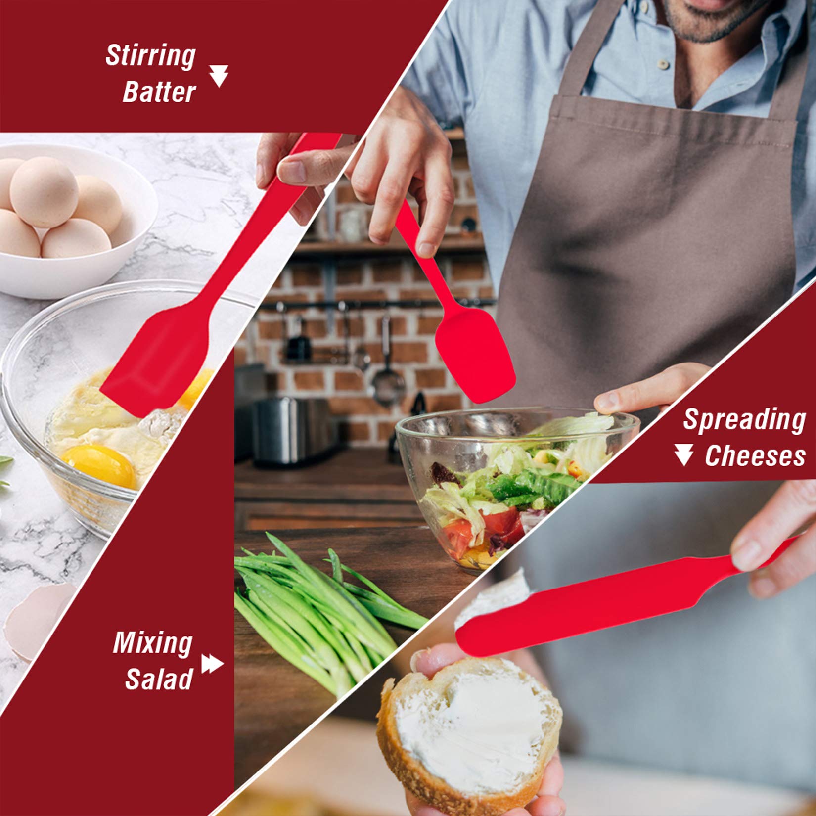 Silicone Spatula Set, P&P Chef 7 Pcs Red Heat-Resistant Rubber Spatulas Baking Utensils For Non-Stick Cookware Baking Decorating