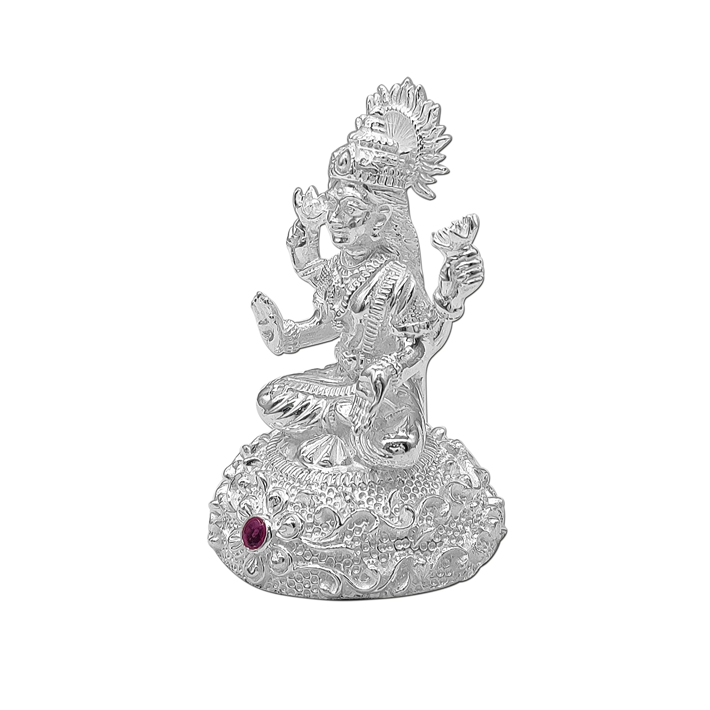 Maa Silver Pure Silver Laxmi Lakshmi Ji Bis Hallmarked Solid Idol/Murti With Colour Stone At Round Base Perfect For Gifting & Po