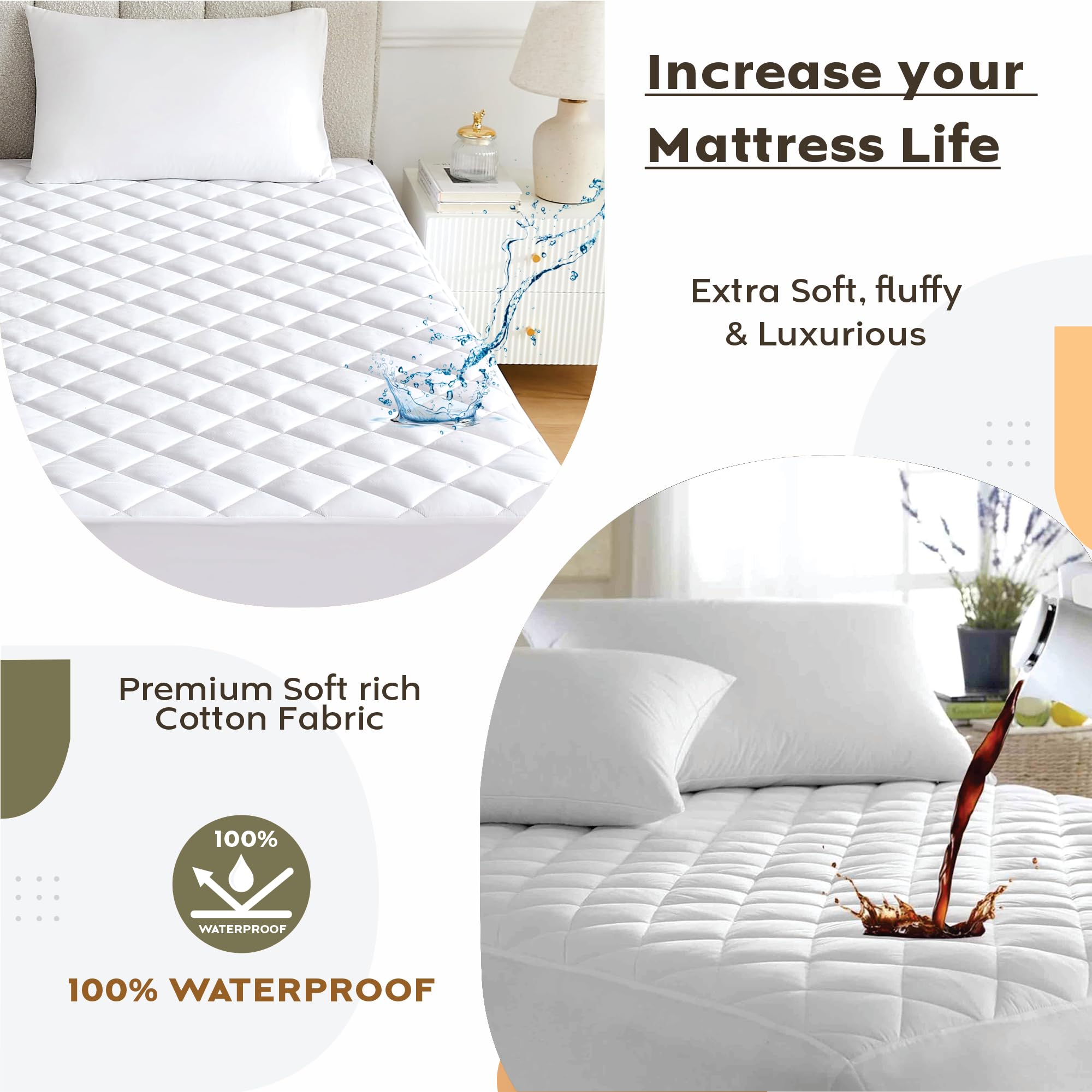 Ayka Waterproof Cotton Quilted Mattress Protector Single Size Breathable Hypoallergenic Noiseless Ultra Soft Fitted Bed Protecto