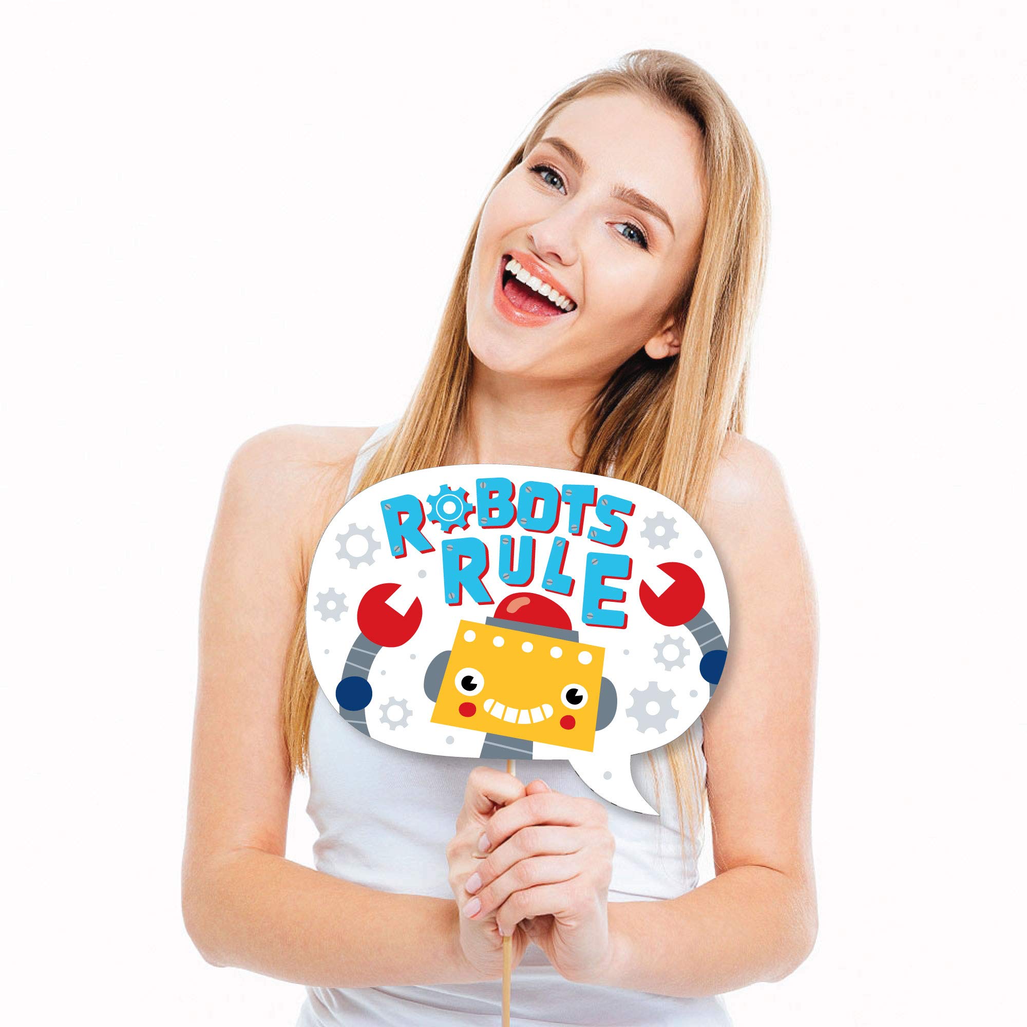 Big Dot Of Happiness Gear Up Robots - Birthday Party Or Baby Shower Photo Booth Props Kit - 20 Count