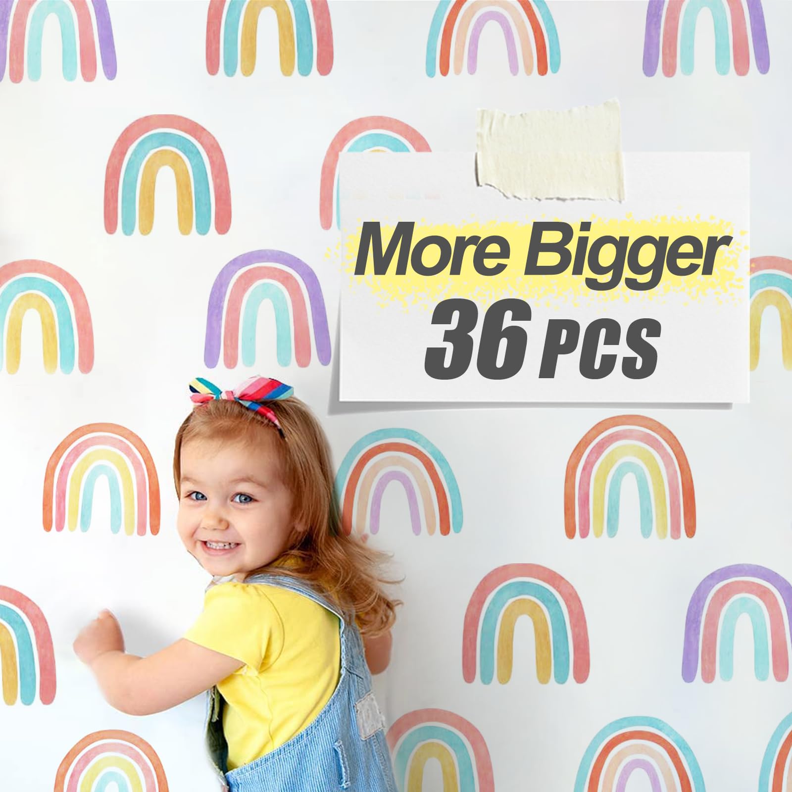 Watercolor Rainbow Wall Decals For Girls Bedroom 36 Pcs, Rainbow Stickers Bigger Size For Wall Mural Vinyl Peel And Stick Diy De