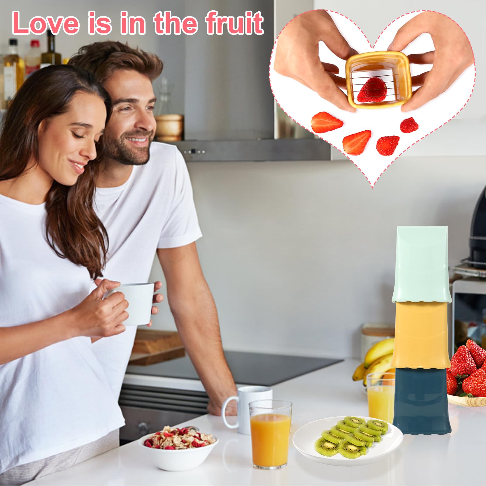 3 Pcs Cup Slicer With 3 Pcs Gap Cleaning Brushes Stainless Steel Strawberry Slicer Banana Slicer Fruit Slicer Fruit Cutters Mult