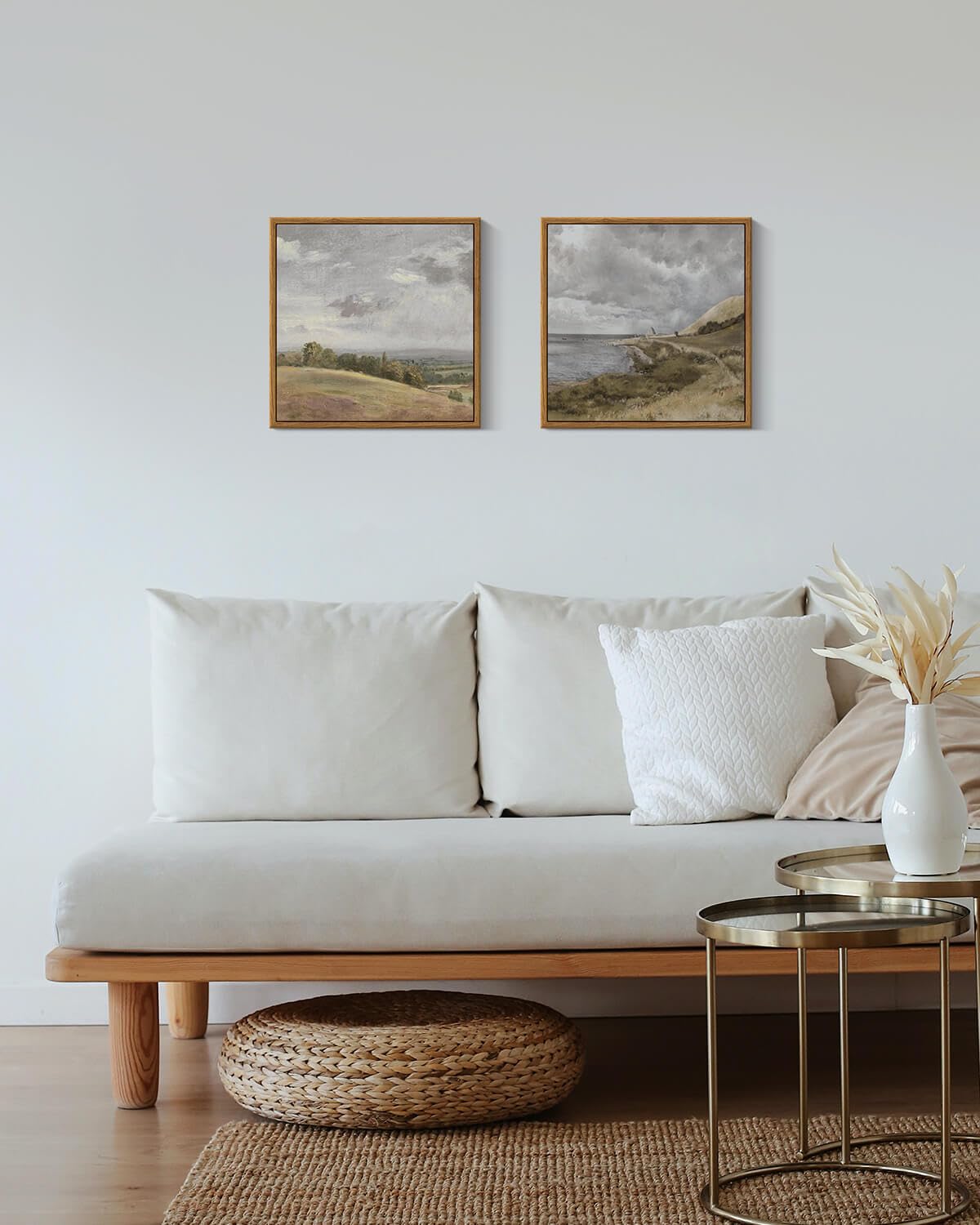 Insimsea Square Framed Canvas Wall Art, Scenery Home Decor Rustic Classical Coastal Landscape Sky Clouds Paintings, Desk Decor A