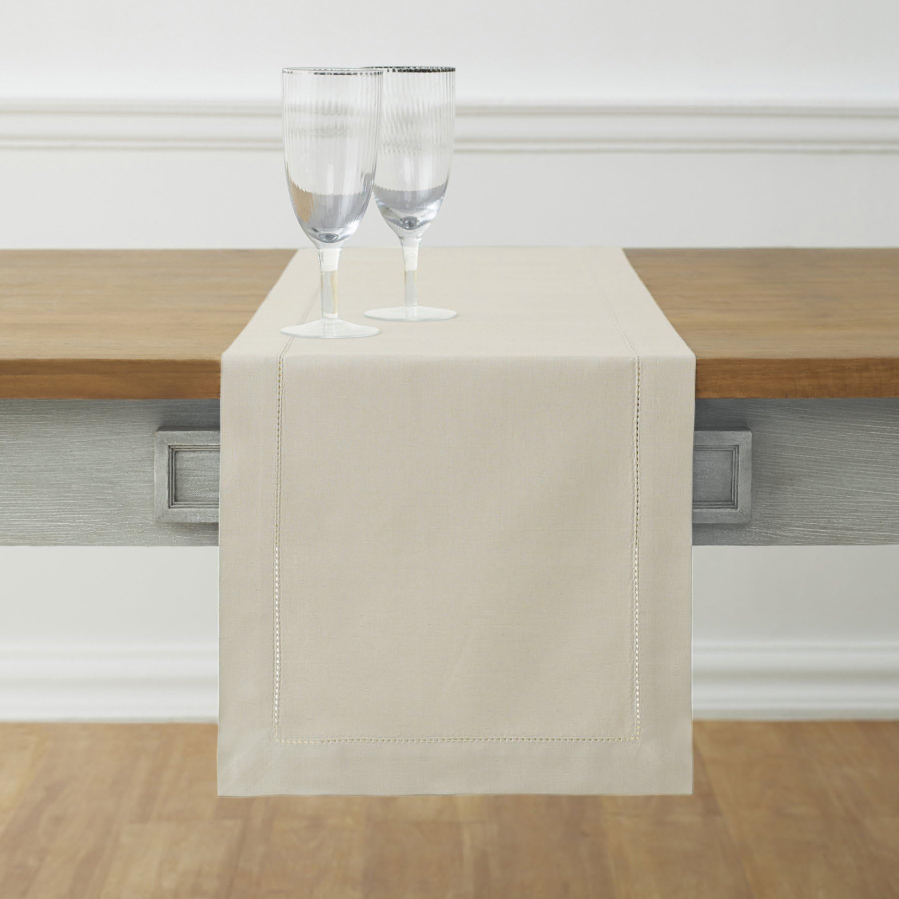 Solino Home Linen Table Runner 90 Inches Long - Cotton Linen Hemstitch Fall, Thanksgiving, Christmas Table Runner 14 X 90 Inch -