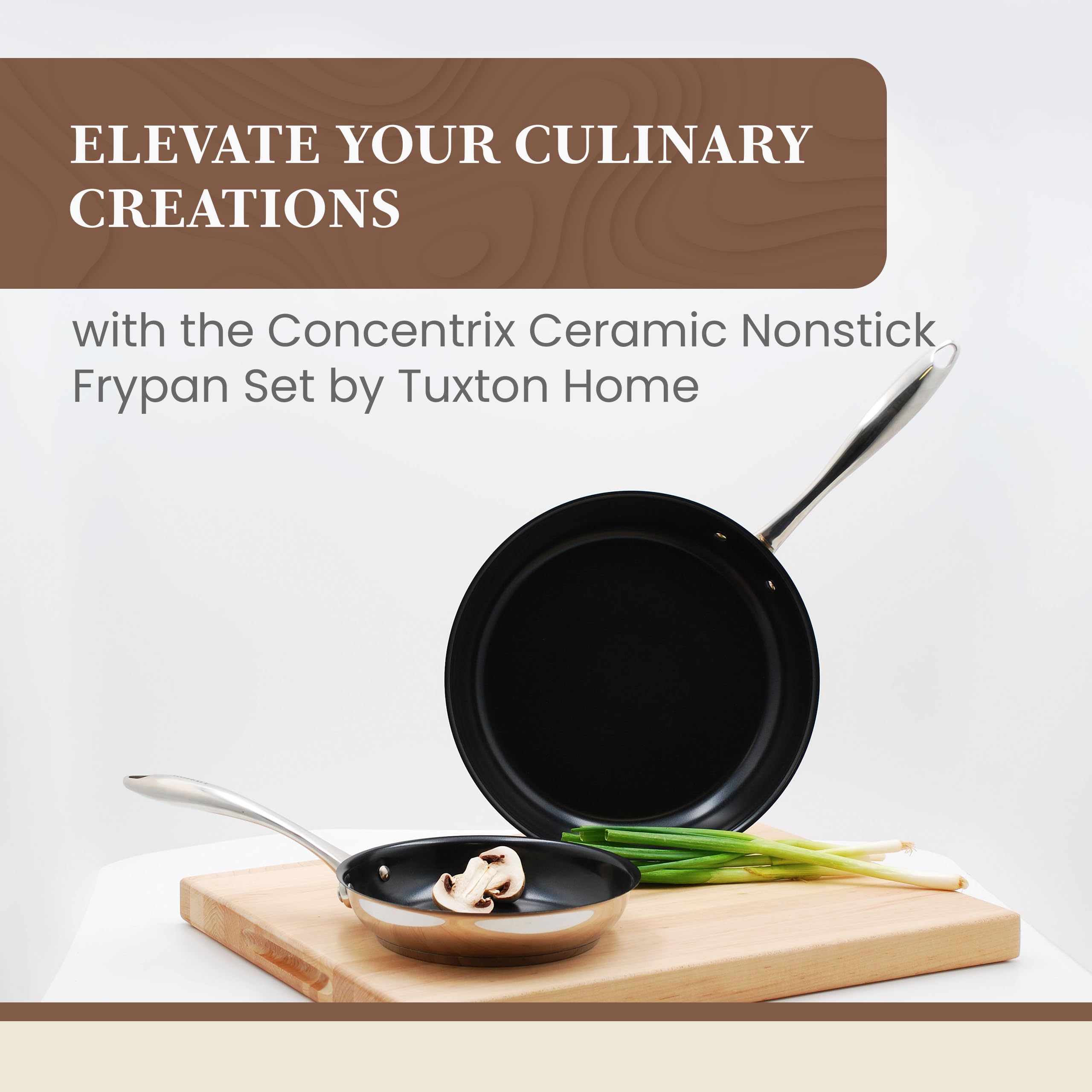 Non Stick Frying Pans - Tuxton Home Concentrix 2-Piece Stainless Steel Pan Set - Stove & Oven Compatible 8-Inch & 11-Inch Cerami