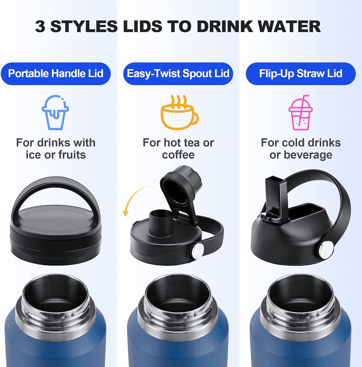 Sendestar 40Oz Stainless Steel Water Bottle(Cold For 48 Hrs, Hot For 24 Hrs),Double Wall Vacuum Insulated Bottle With Straw Lid,