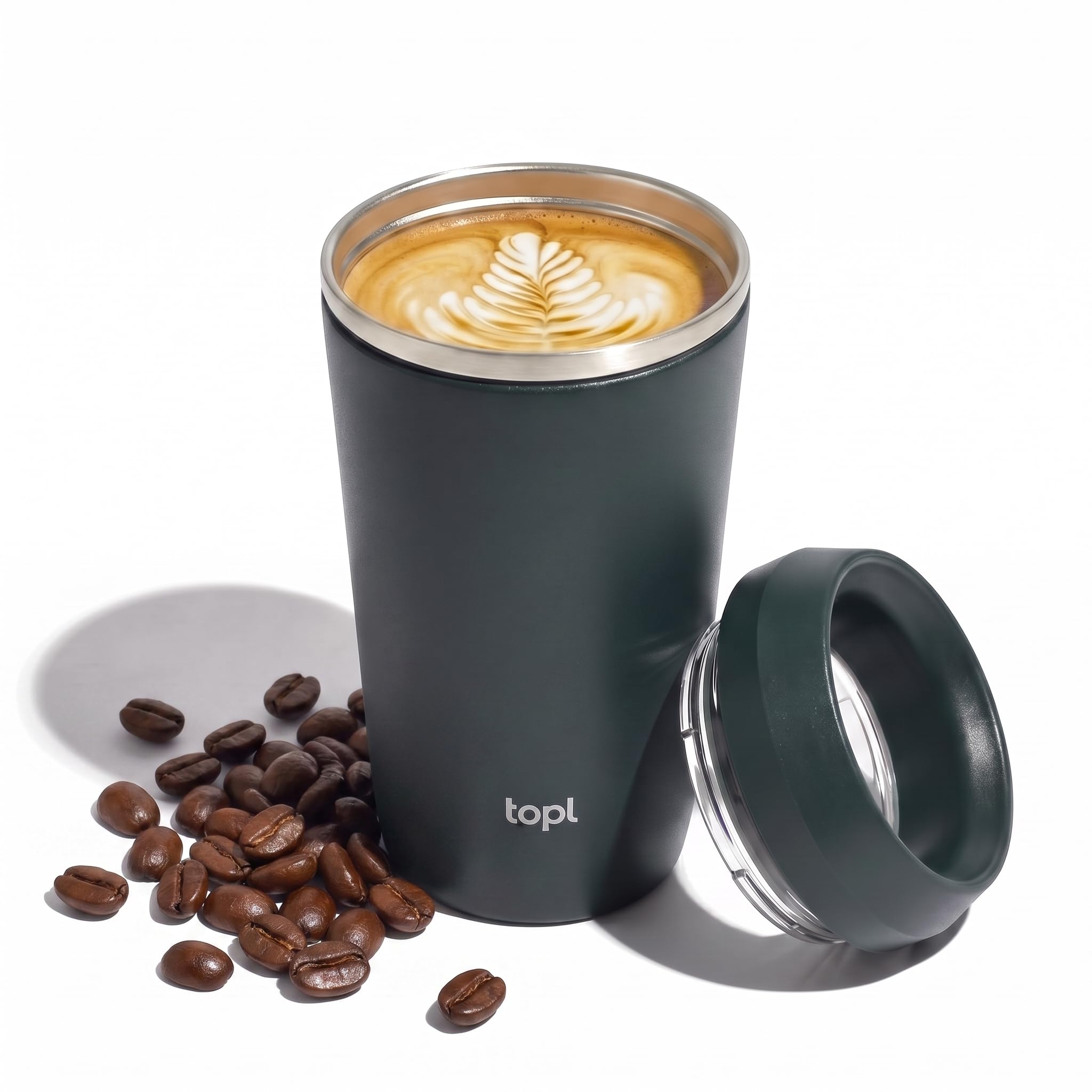 TOPL To Go Coffee Cup  Insulated Travel Coffee Mug with 360 LeakSafe Lid, Stainless Steel Coffee Tumbler for Hot/Cold, SpillR