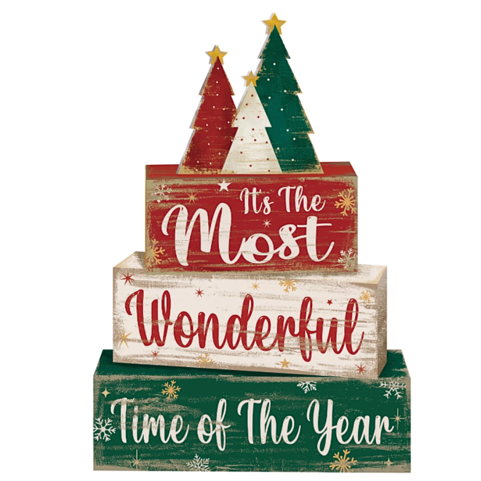 Moucuny 4 Pcs Christmas Decor Wooden Christmas Tree Tiered Tray Decor Xmas Centerpieces Farmhouse Wooden Block Set Xmas Table Si