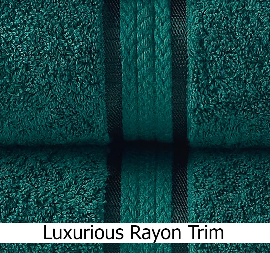 Cotton Craft Ultra Soft 6 Pack Hand Towels 16X28 Teal Weighs 6 Ounces Each - 100% Pure Ringspun Cotton - Luxurious Rayon Trim -