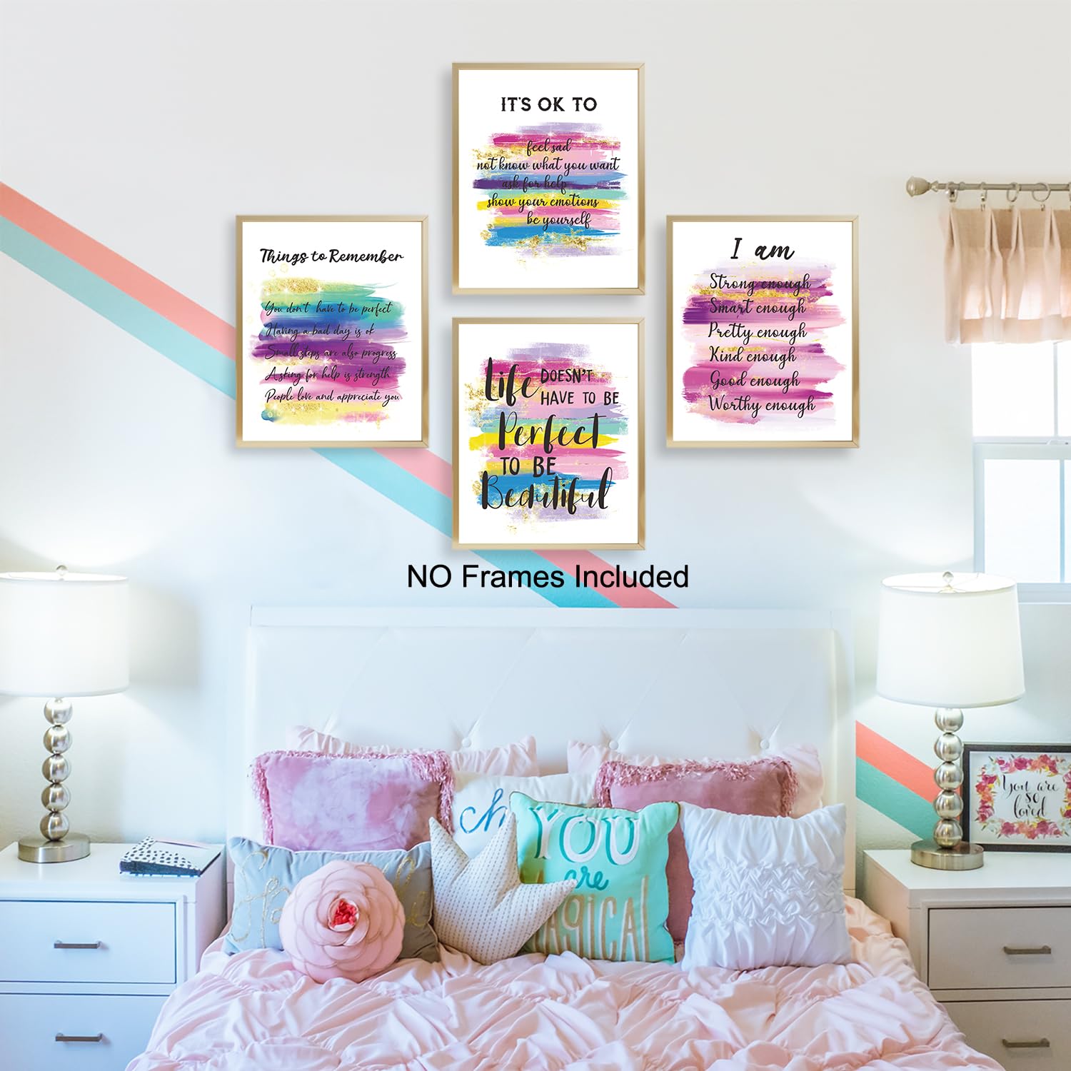 Positive Affirmations Wall Decor, Pink Inspirational Wall Art Poster For Home Office, Bedroom, Bathroom, Motivational Quotes Pri