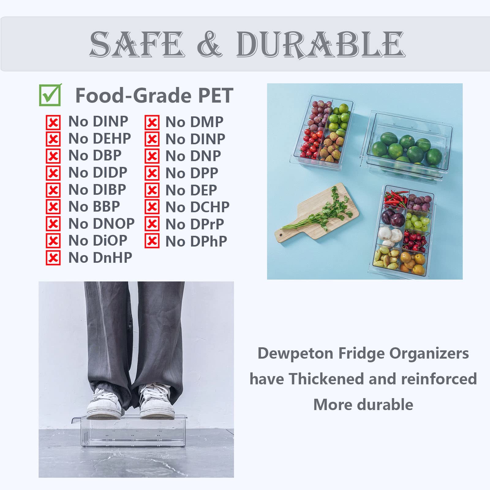 Refrigerator Organizer Bins - Clear Plastic Container Drawer For Egg Vegetable Fruit Snack Drink Food, Home Essentials Organizat