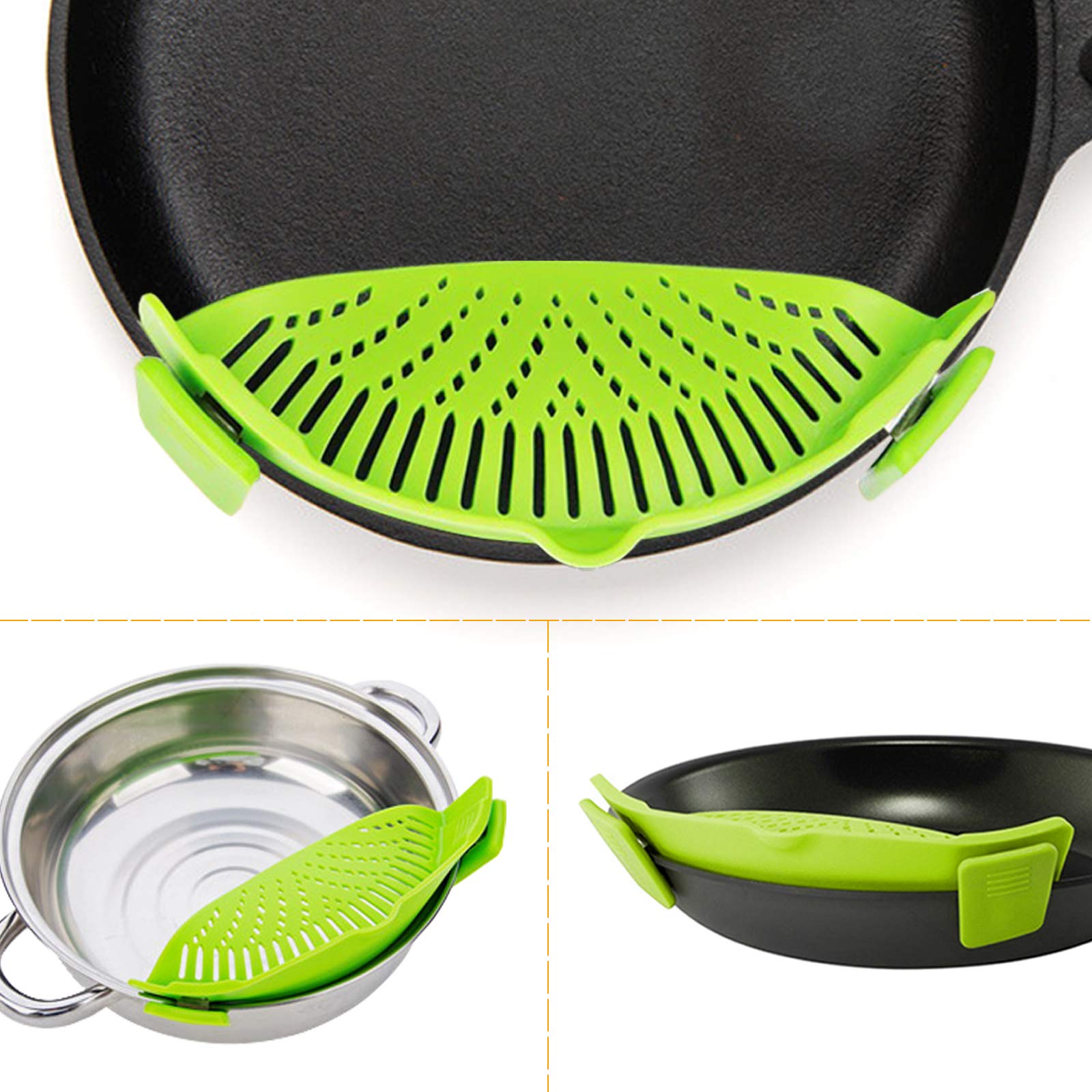 Set Of 4, Snap Strainer And Non-Slip Foldable Silicone Trivets, Findtop Clip-On Heat Resistant Pour Spout And Collapsible Cross