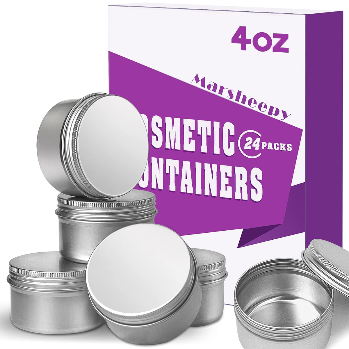 24 Pack 4 Oz Aluminum Balm Tins For Pill Storage, Jar Containers With Screw Thread Lid For Lip Balm, Cosmetic, Salve, Aluminum T