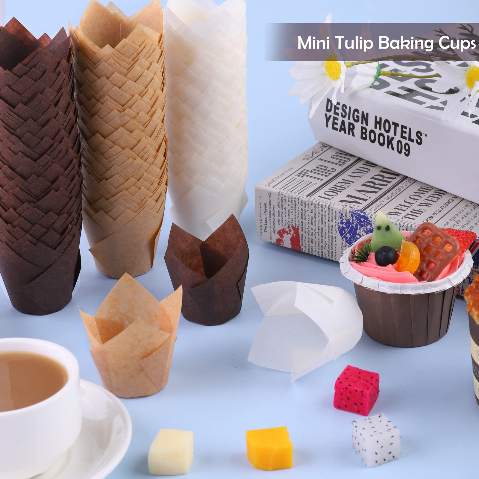 Aodaer 240 Pieces Mini Tulip Baking Cups Muffin Liners Cupcake Cases Baking Cup Holders For Wedding, Birthday, Baby Shower, Brow