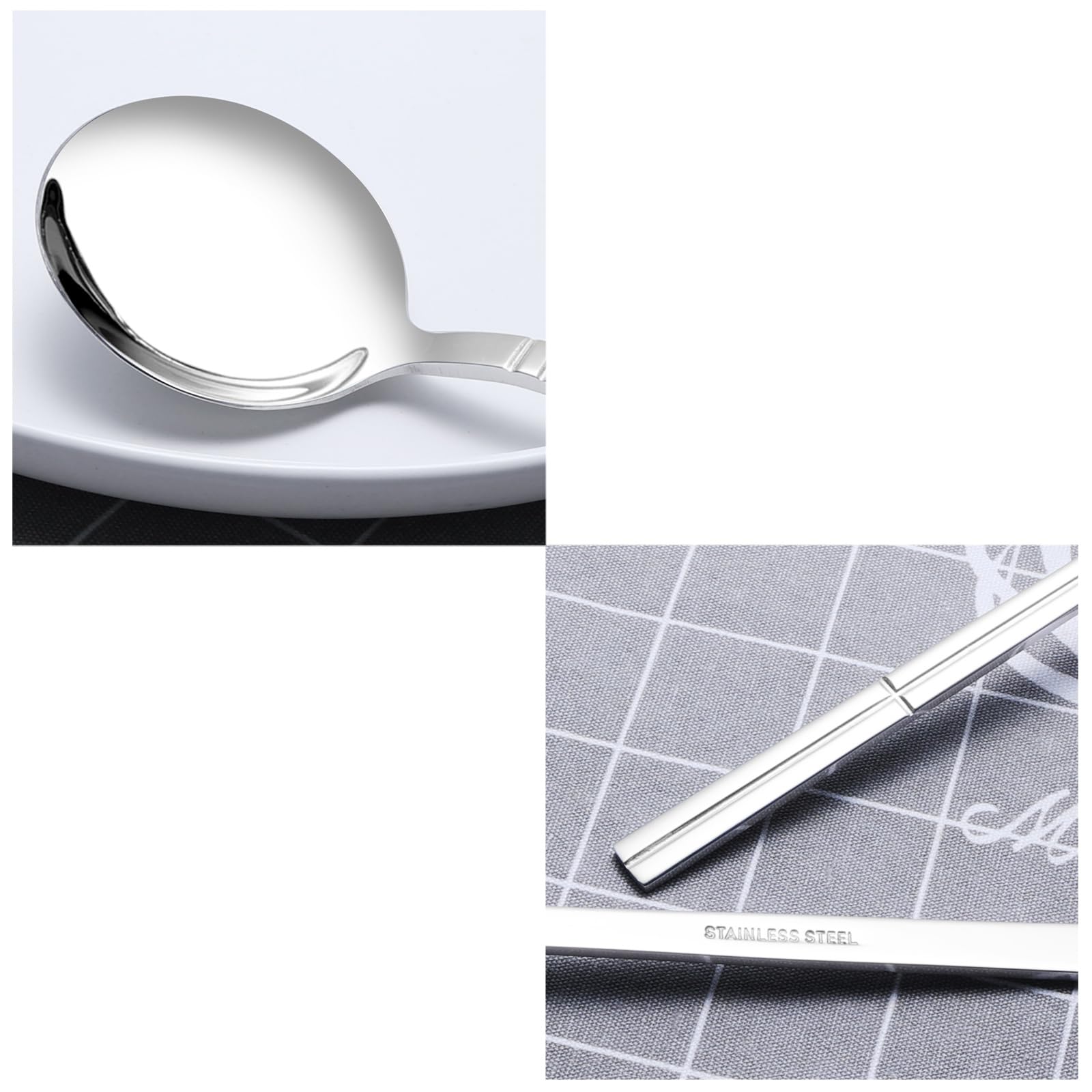 Saedy Round Soup Spoons, 12 Pieces Bouillon Spoon, Stainless Steel