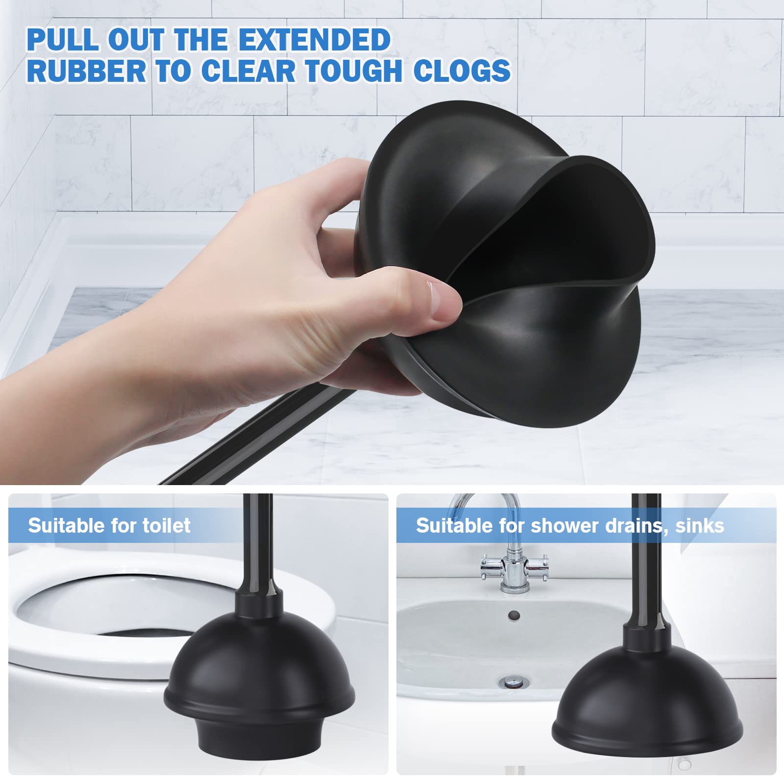 Toilet Plunger and Brush  Bowl Brush and Heavy Duty Toilet Plunger Set with Ventilated Holder  2-in-1 Bathroom Cleaning Combo with Modern Caddy Stand (Black)