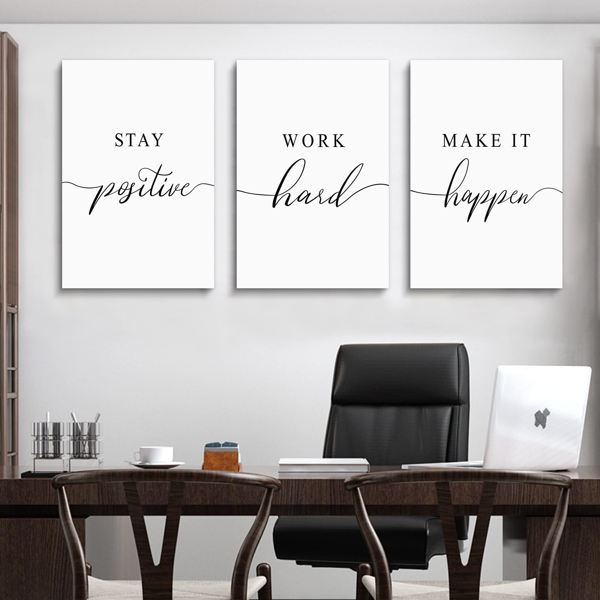 Framed Canvas Wall Art Positive Quotes, Office Wall Art Decor, White Large Poster, Positive Motivational Set Of 3 Prints, Inspir