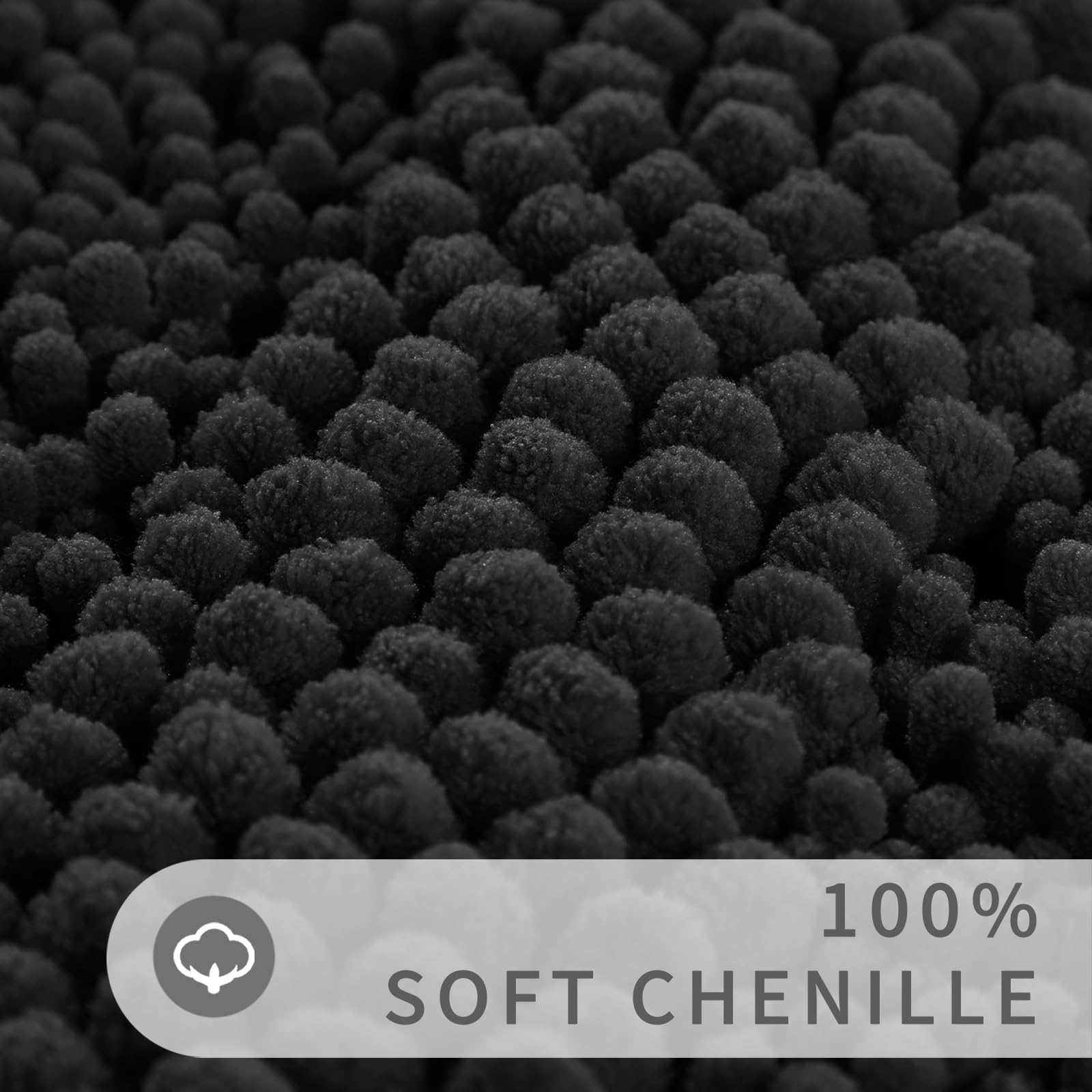 Yimobra Black Bathroom Rug Mat, Non Slip Quick Dry Bath Mats, Extra Thick And Super Absorbent Bath Rugs, Luxury Microfiber Cheni