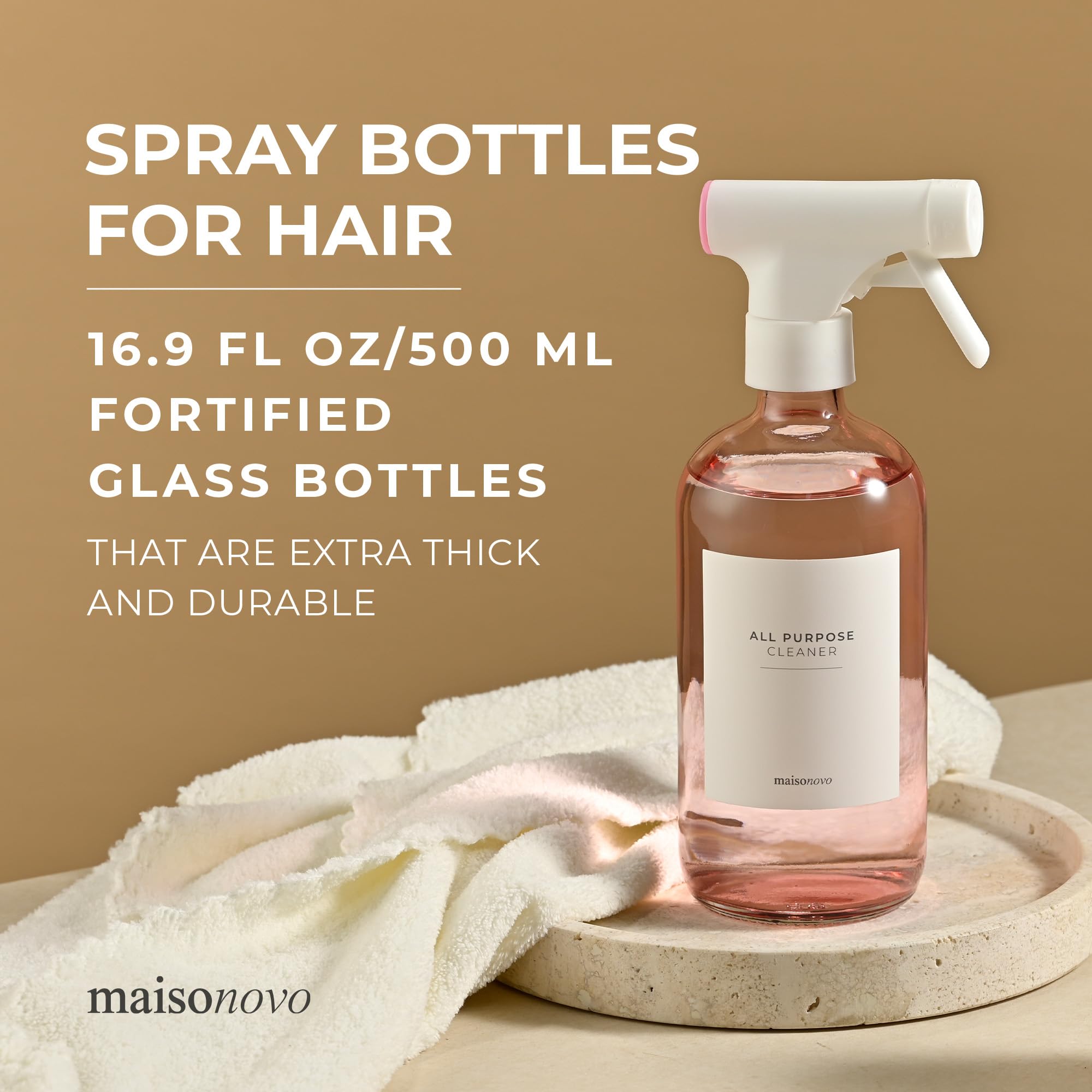 Maisonovo Spray Bottle For Hair | 16.9 Fl Oz Pink X 2 With 16 Labels