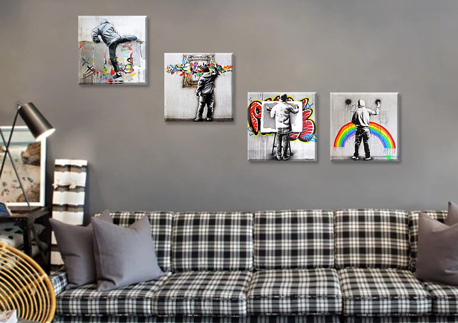 Djsylife Banksy Street Graffiti Art Wall Decor Pop Art Colorful Paintings Canvas Prints Modern Artwork For Living Room Bedroom O