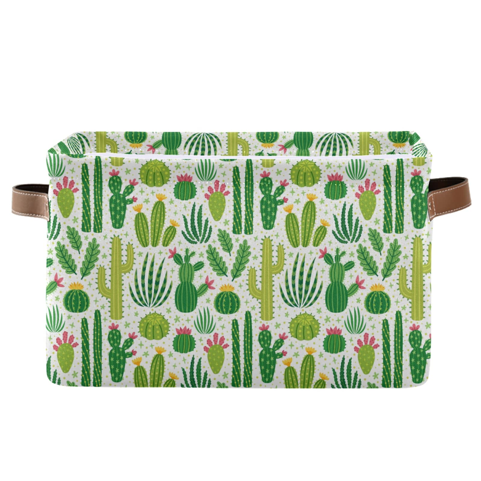 Large Storage Basket Green Cacti Cactus Foldable Storage Box Organizer Bins With Handles For Bedroom Home Office