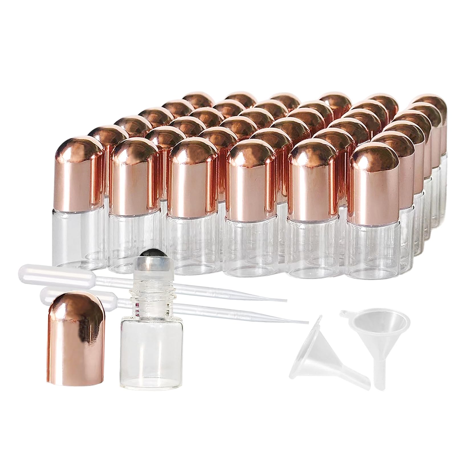 ZSAEYPHE 36 Pack Essential Oil Roller Bottles 1ml Mini Glass Roll On Bottle with Stainless Steel Roller Balls Sample Vials for O