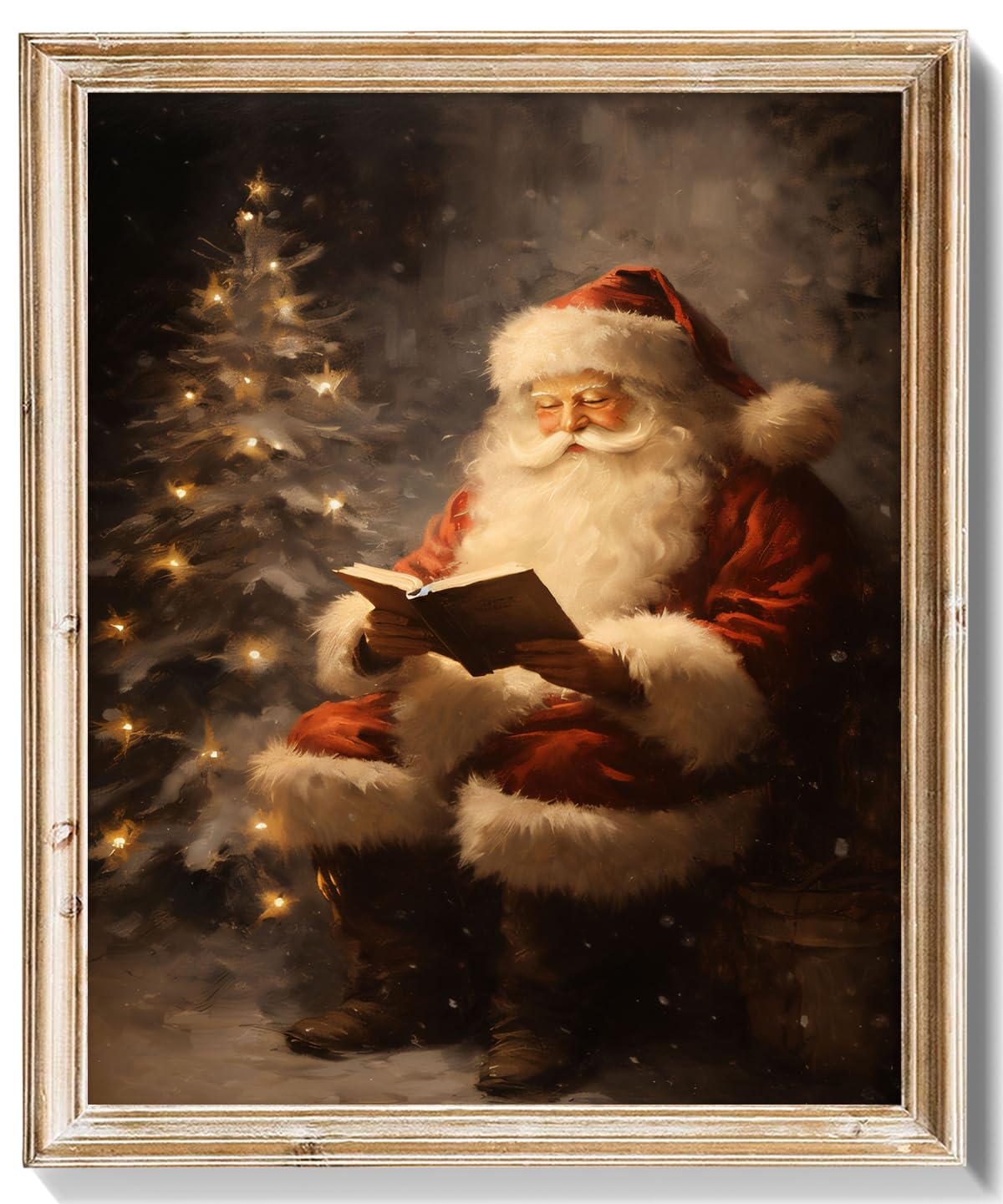 RETRART Christmas Wall Art Vintage Holiday Canvas Print with Santa Claus Christmas Tree, Christmas Pictures Wall Decor Waterproo
