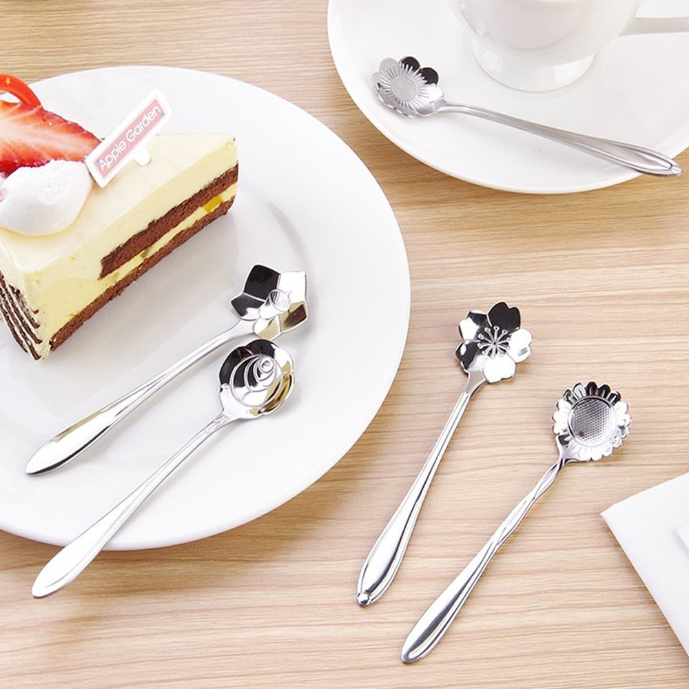 Ercrysto Stainless Steel Tableware Creative Flower Coffee Spoon, Stirring Spoon, Sugar Spoon, Stir Bar Spoon, Mixing Spoon, Tea