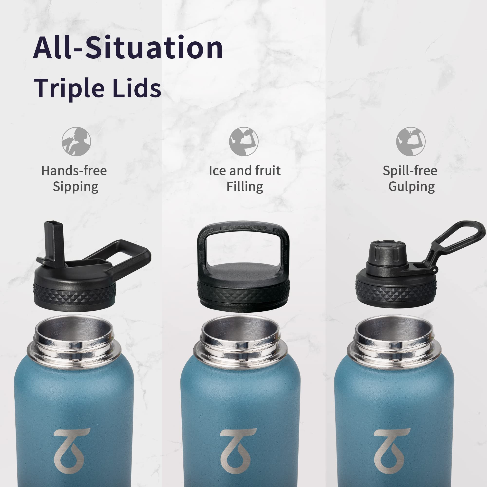 Trebo Water Bottle 40oz with Paracord Handle Food-grade Double Wall Vacuum Stainless Steel Insulated Jug with Straw Spout Handle Lids  Large Sports Flask Keep Cold & Hot  Ombre: Indigo/Black