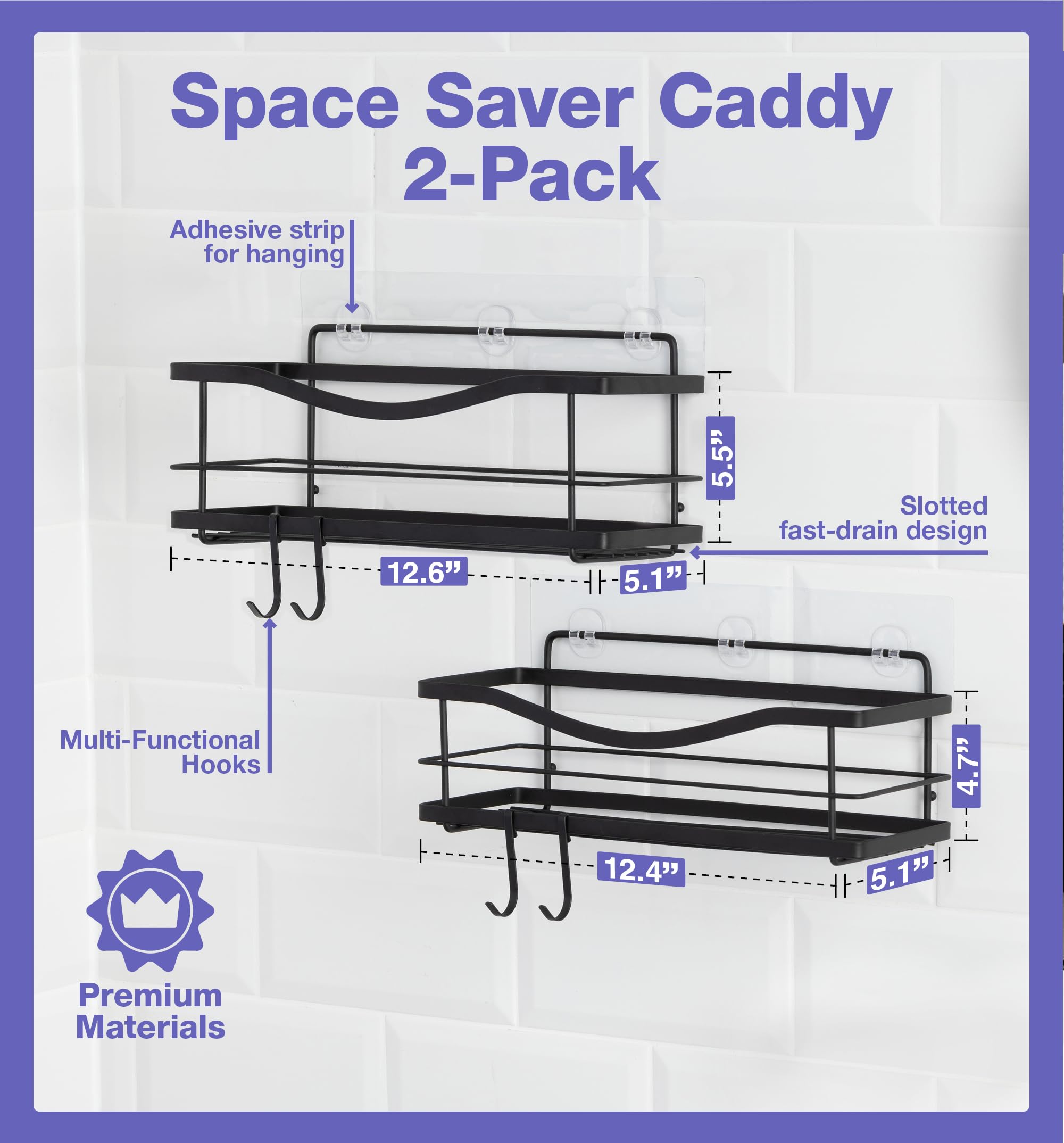 Kincmax Premium Shower Caddy, Self Adhesive Shower Organizer W/ 4 Hooks, No Drill Shower Shelves For Inside Shower, Rustproof St