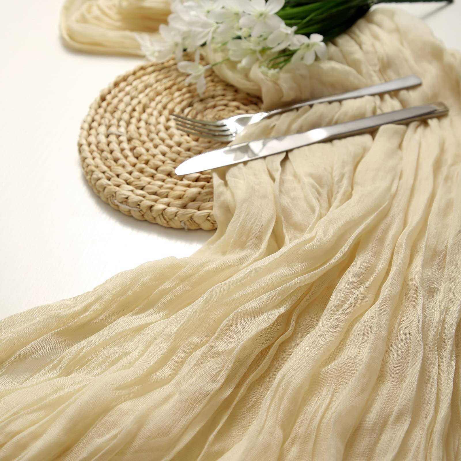 Dolopl Cream Cheesecloth Table Runner 13.3Ft Boho Gauze Cheese Cloth Table Runner Rustic Sheer Runner 160Inch Long For Wedding B