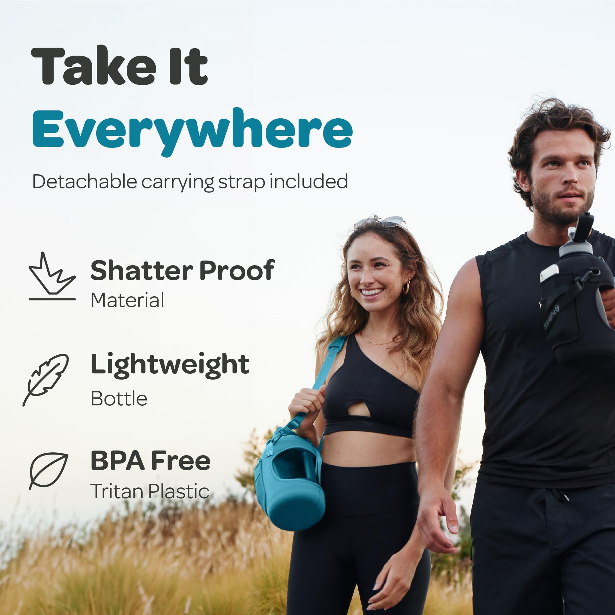 Hydracy Water Bottle with Storage Sleeve and Straw - Large Half Gallon 78 oz BPA Free Motivational Jug with Handle & Time Marker
