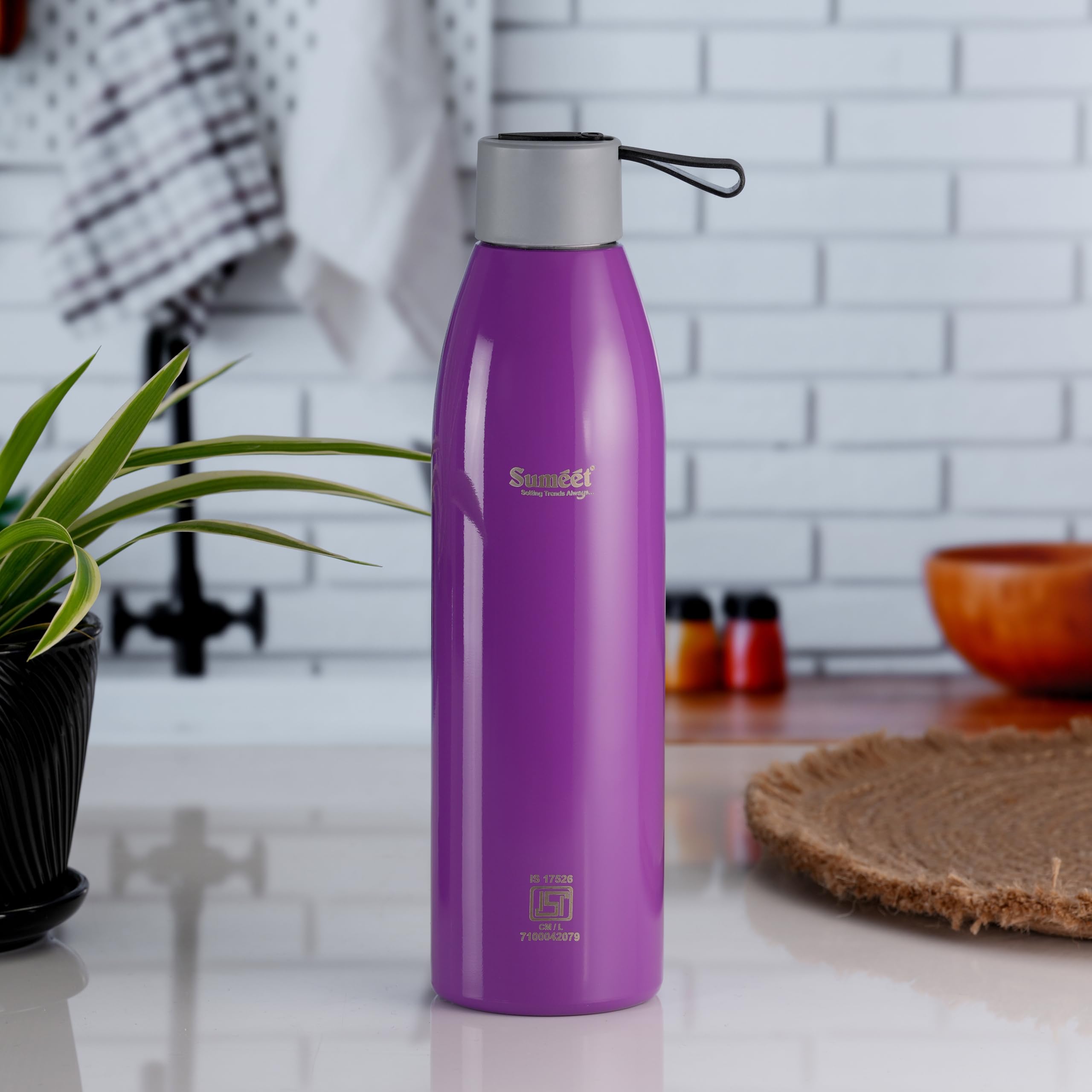 Sumeet Dew 24 Hrs Hot & Cold ISI Certified Stainless Steel Leak Proof Water Bottle for Office School College Gym Picnic Home Trekking -750ml  Pack of 1  Purple