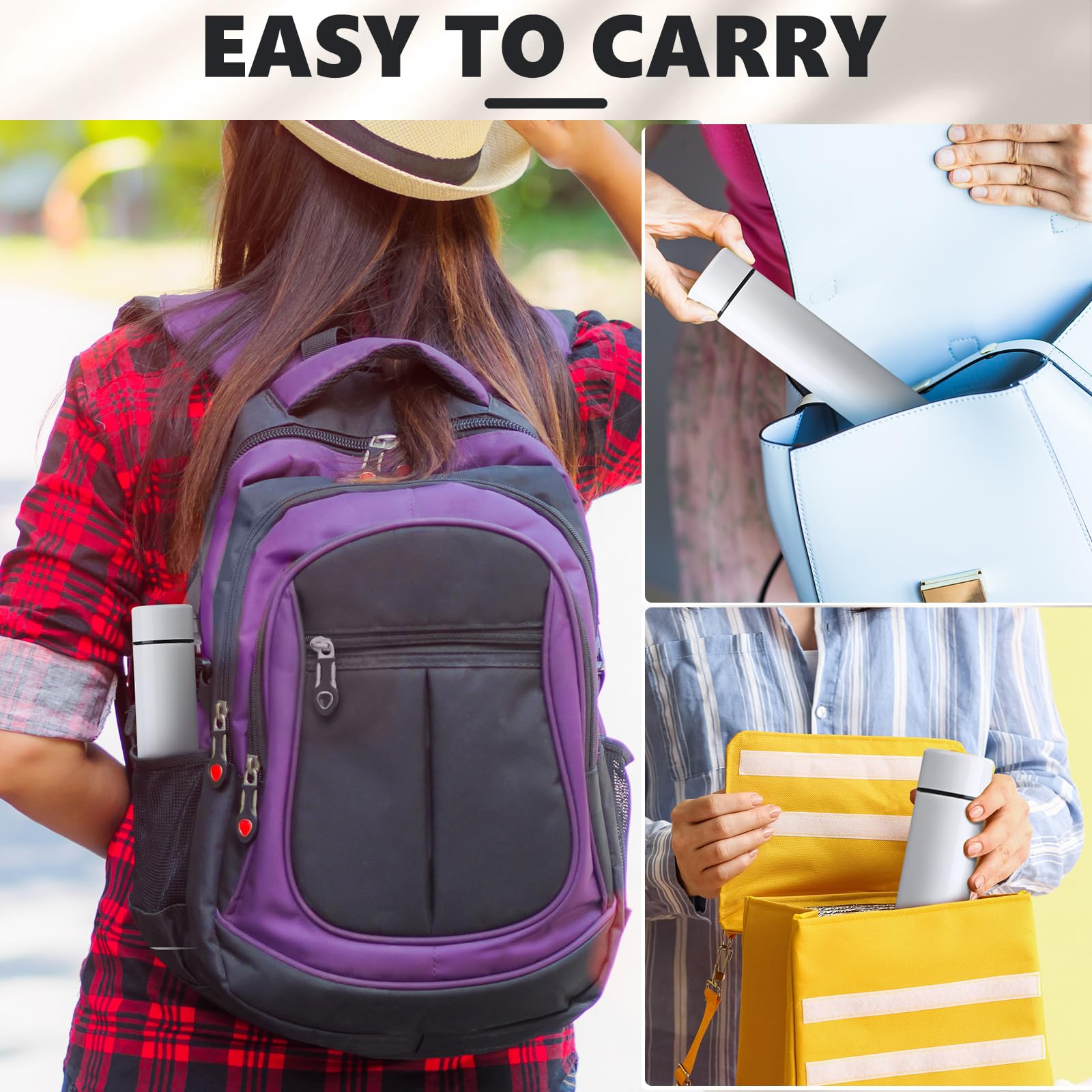 Vesici 4 Pack Slim Water Bottle 8.8 Oz Small Stainless Steel Purse Compact Water Bottle Camping Travel Insulated Water Bottles B