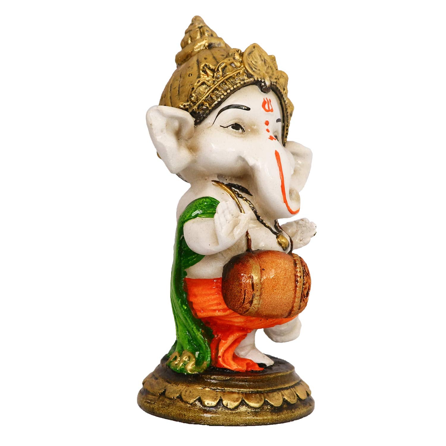 Ecraftindia Handcrafted Polyresin Lord Ganesha Idol Playing Dholak Musical Instrument Decorative Showpiece Ideal For Home, Offic