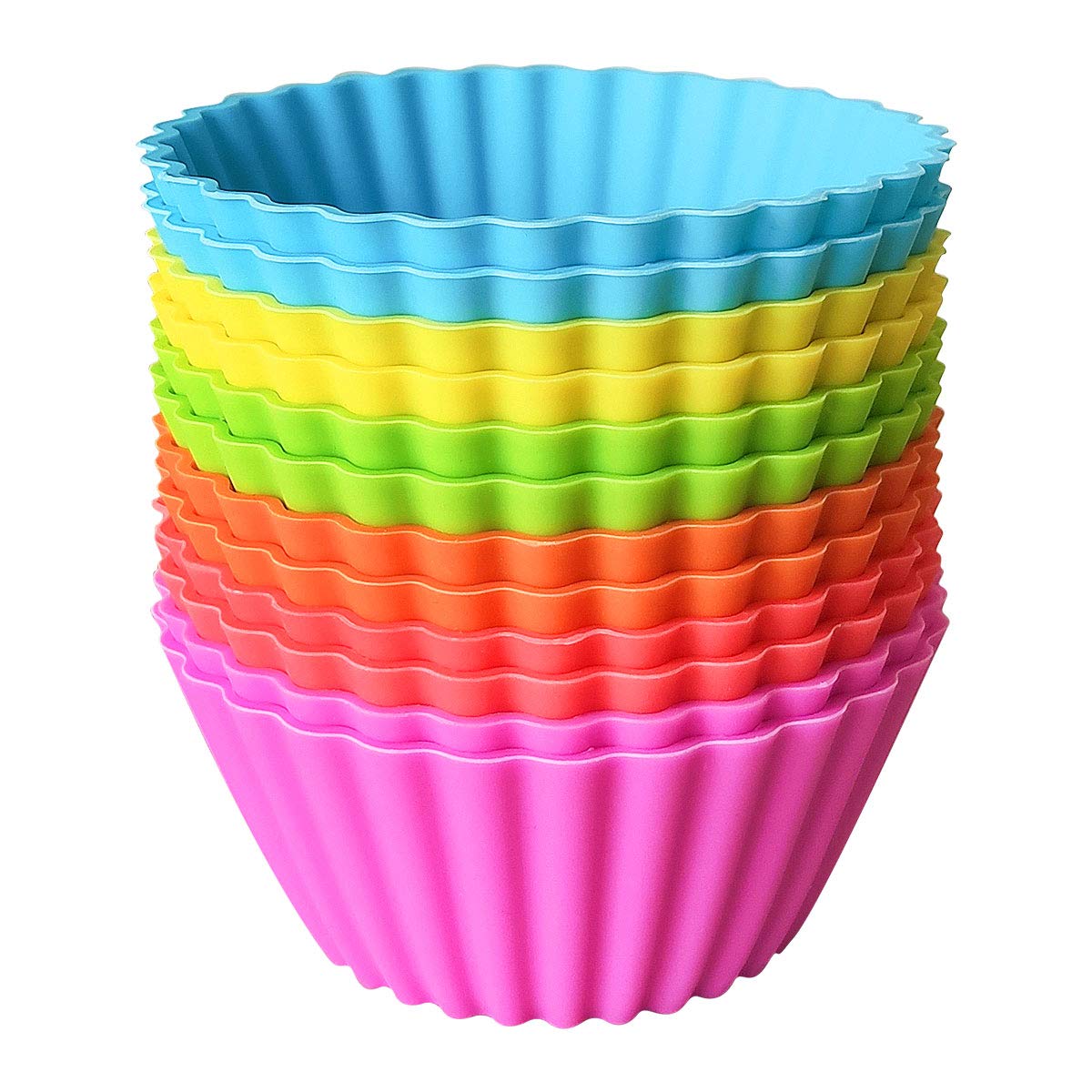 Biaogan Extra Large Reusable Silicone Baking Cups,12 Pack Nonstick Muffin And Cupcake Liner,6 Rainbow Colors