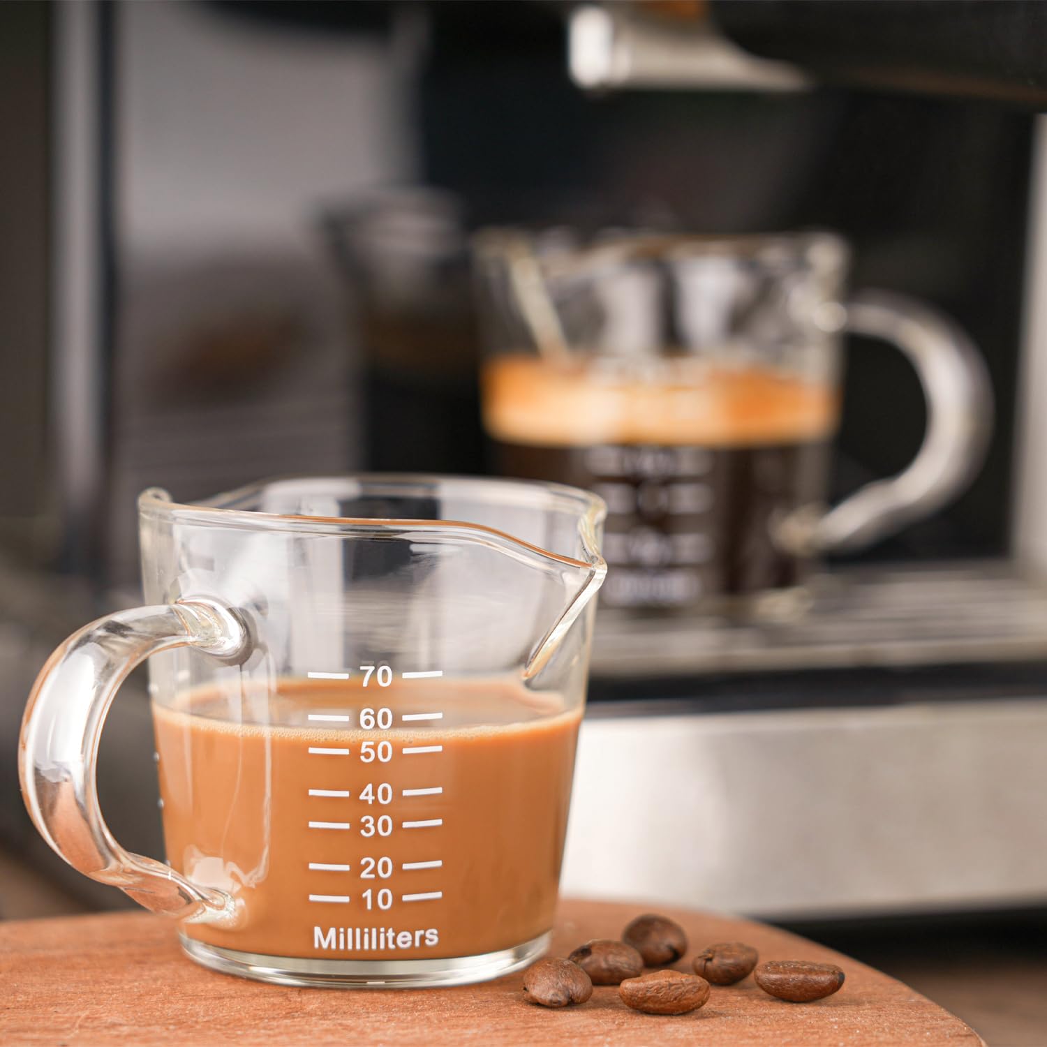 BCnmviku Espresso Shot Glass 3-Ounce Triple Pitcher Barista Double Spouts With Pouring Handle (2 Pack)