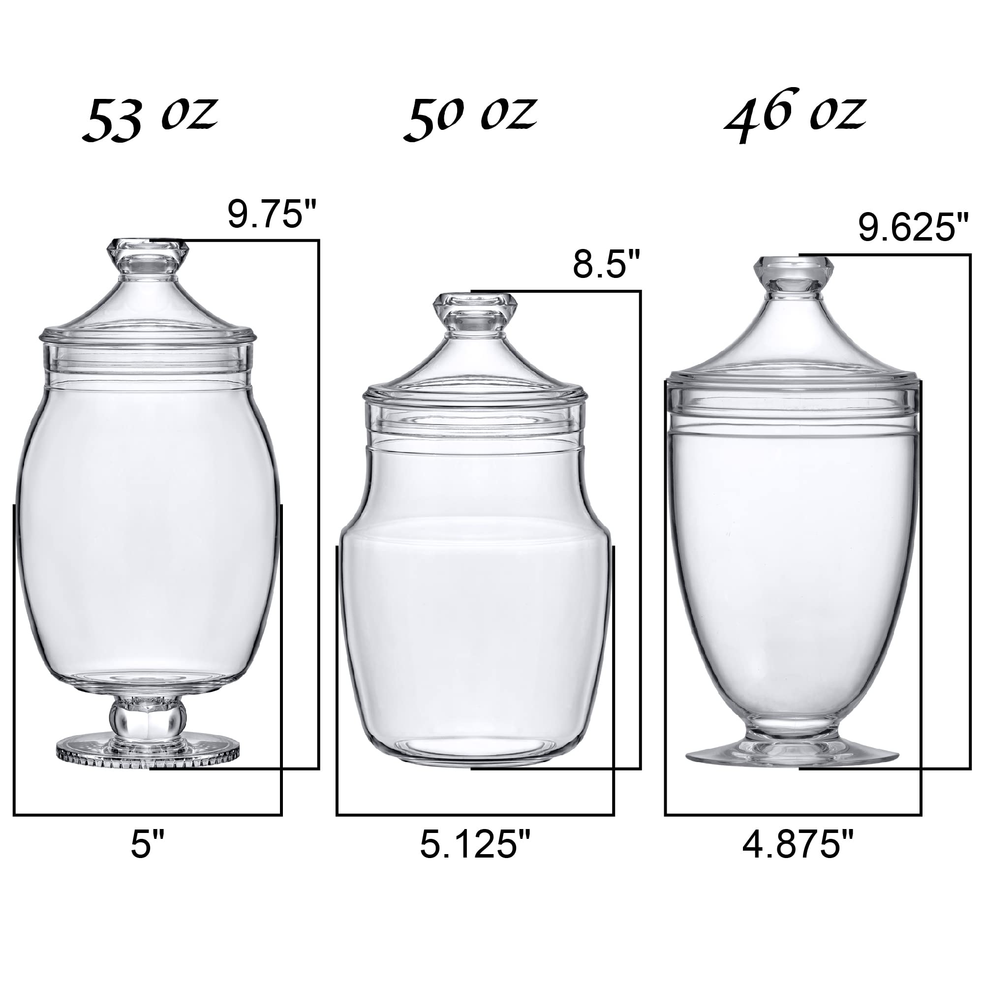 Amazing Abby - Keep - Acrylic Apothecary Jars (3-Piece Set)  Plastic Jars with Lids  Bathroom Canisters  Vanity Organizers  Candy Buffet  Wedding Display  BPA-Free and Shatter-Proof