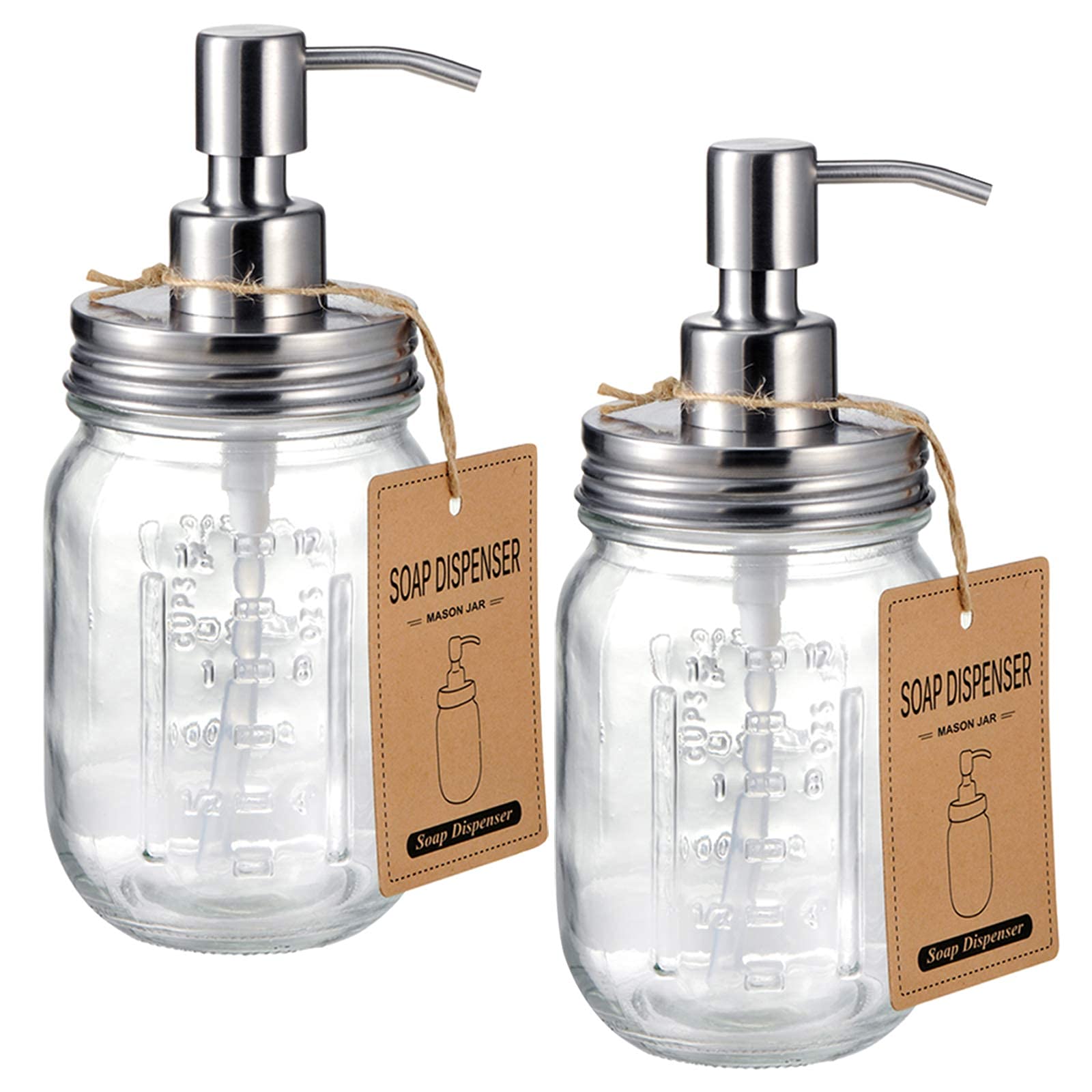 Mason Jar Soap Dispensers -Rustproof Stainless Steel Lid &Pump, Refillable Wash Hand Soap For Bathroom,Kitchen-Ideal For Dish So
