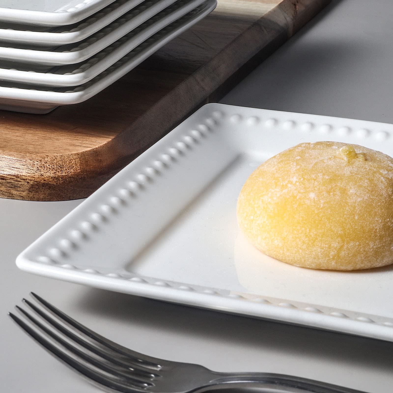 Wareland Appetizer Plates, Embossed Ceramic Dessert Plates, Salad Plates Set Of 6, 6 Inch White Square Dinner Plates For Snack,