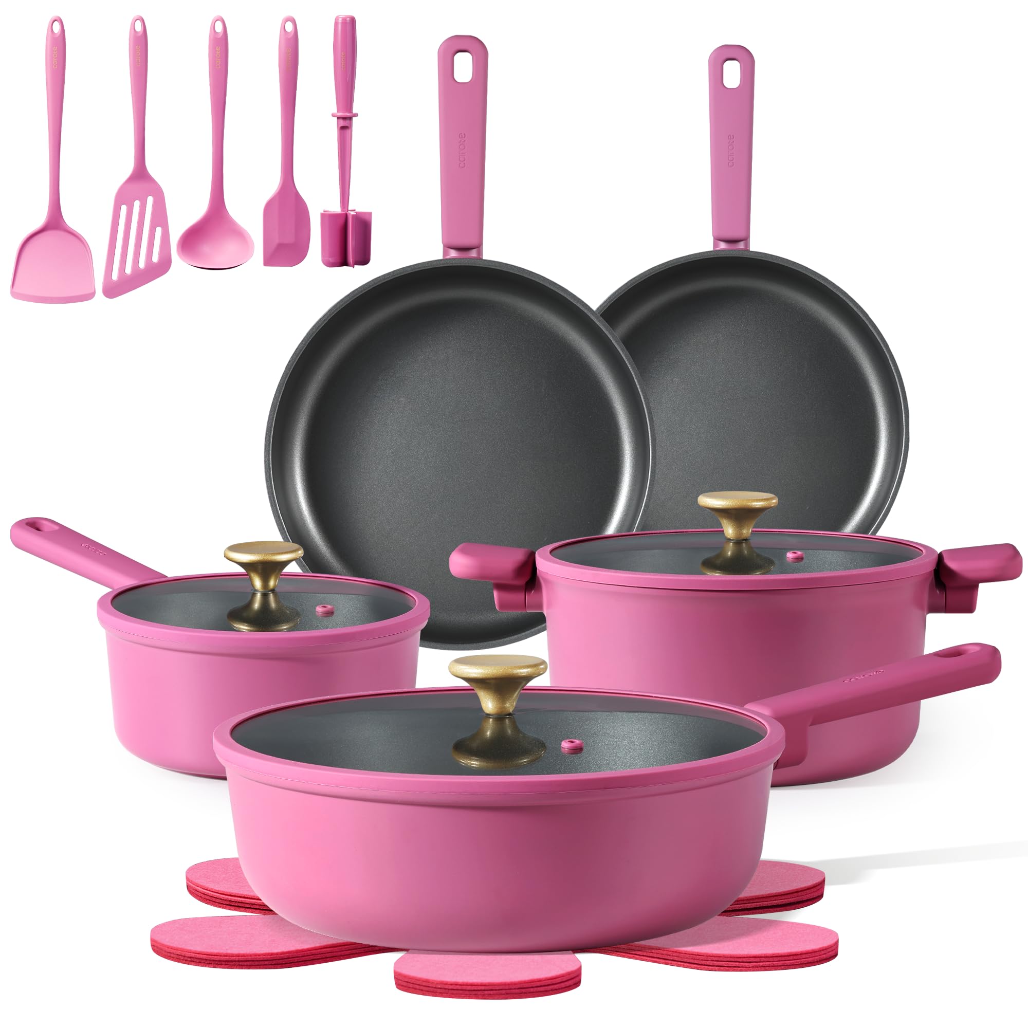 CAROTE Non Stick Pots and Pans Set, Cookware Sets Nonstick, Kitchen Cooking Set with Stay-Cool Handles,with Silicone Tools and P