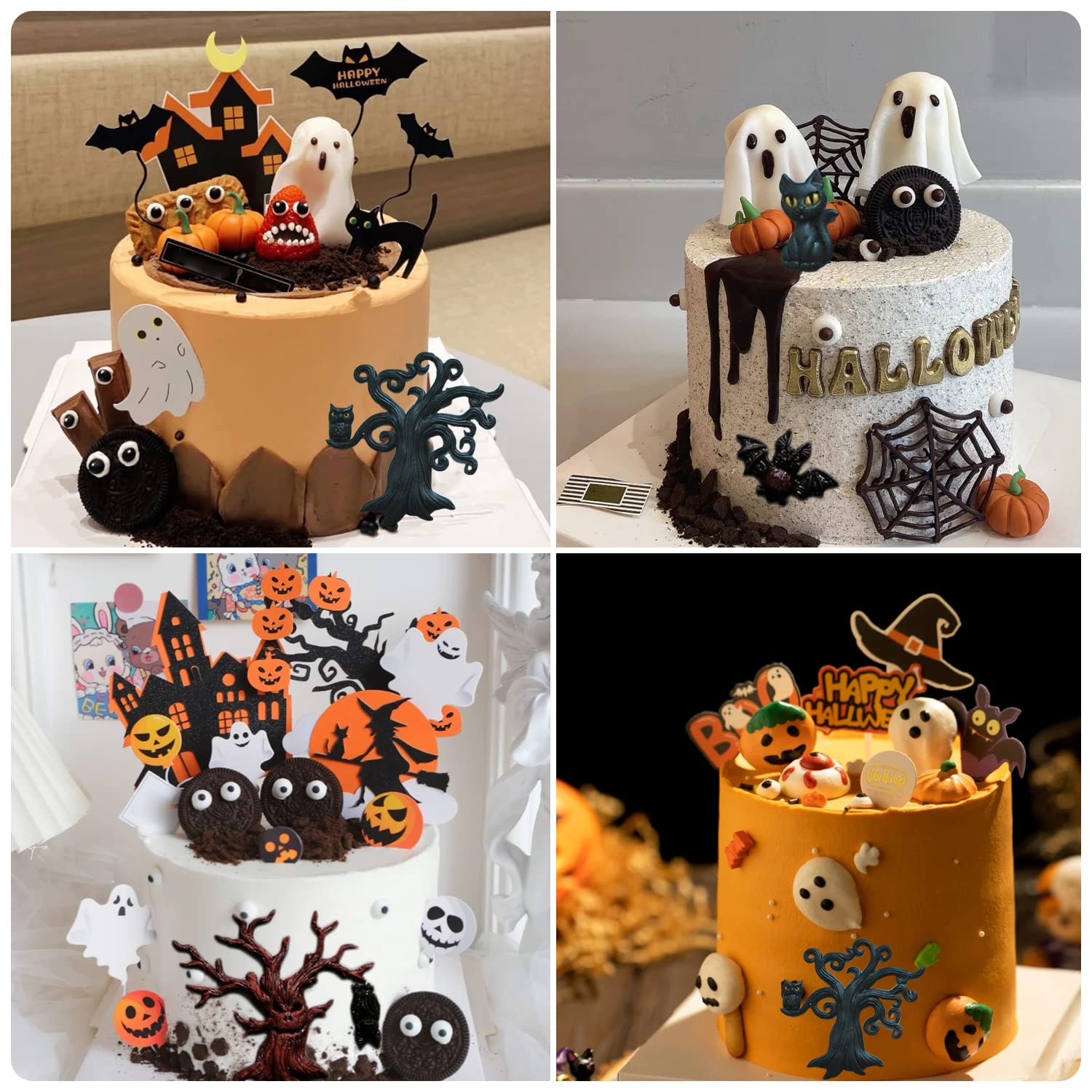 Mujiang Halloween Tree Cat Owl Silicone Mold Witch Bat Fondant Mold For Cake Decorating Candy Chocolate Polymer Clay Gum Paste S