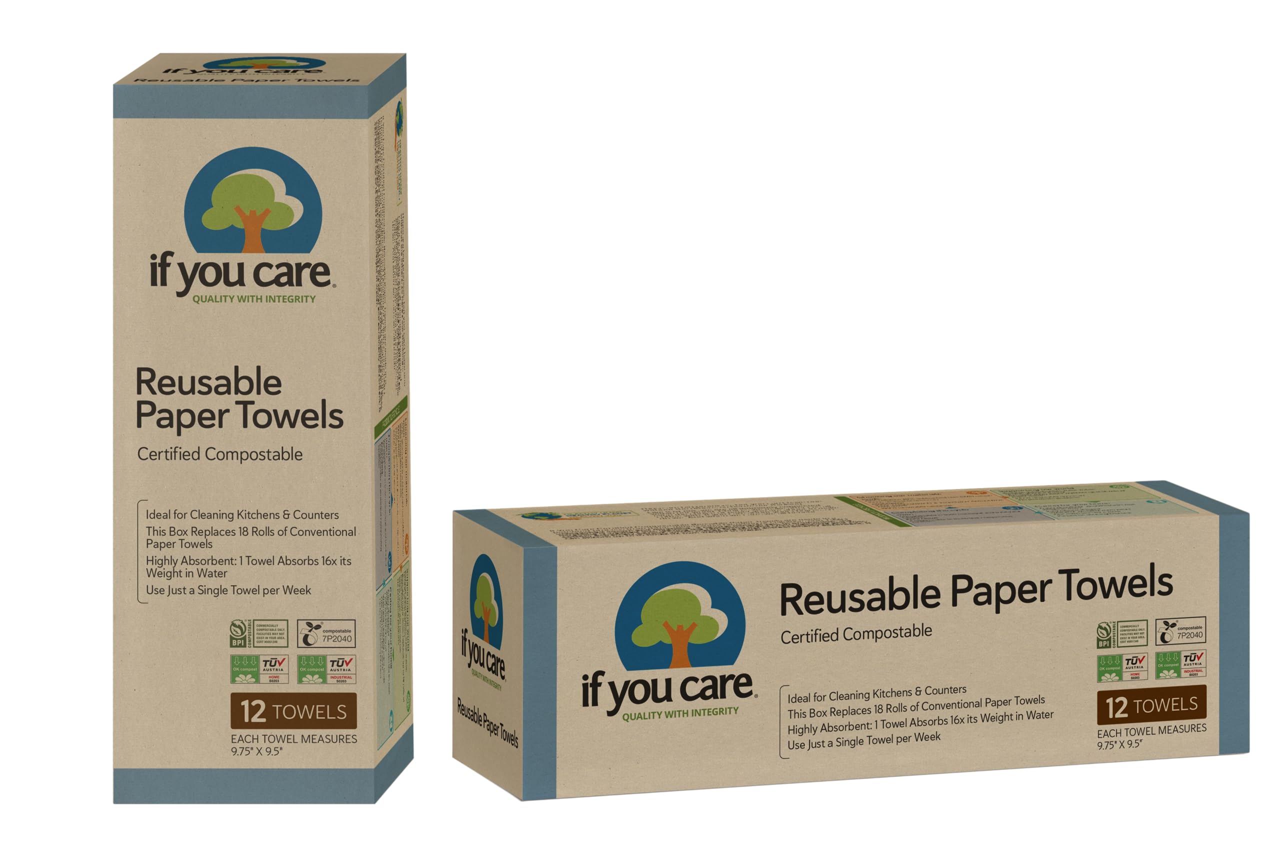 If You Care Reusable Paper Towels- 12 Ct Sheets - 100% Natural, Compostable Cleaning Cloths For Kitchen, Bathroom, Home Countert