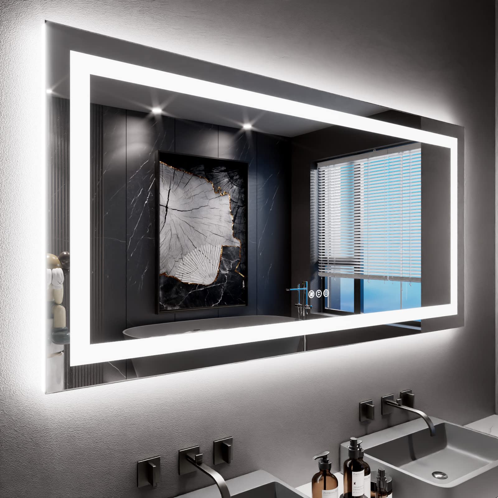 Loaao 60X30 Led Bathroom Mirror With Lights, Anti-Fog, Dimmable, Backlit + Front Lit, Lighted Bathroom Vanity Mirror For Wall, M