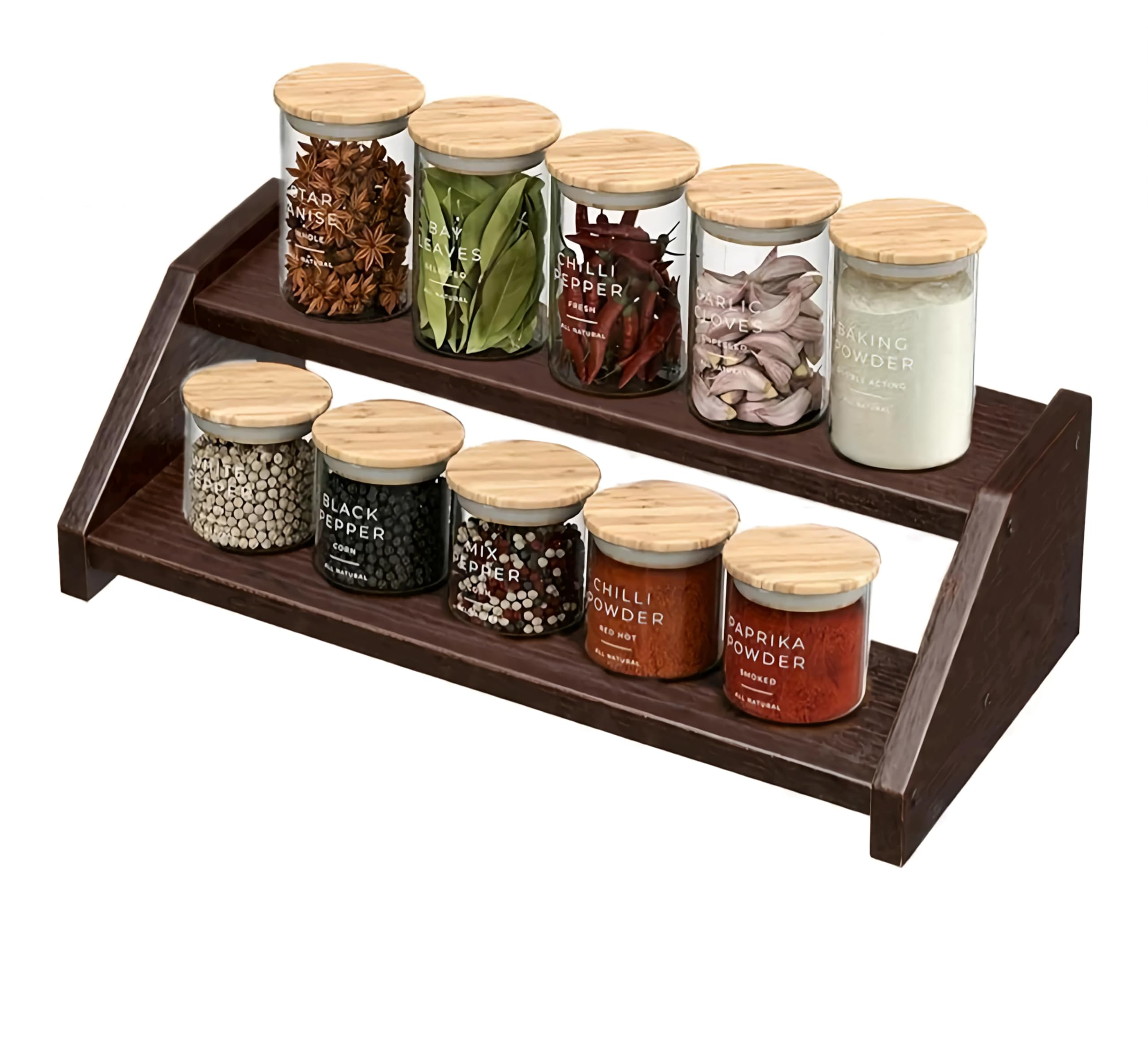 OXMIC Wooden 2Tier Spice Rack Organizer  Multipurpose Kitchen Countertop Storage and Decor, 29.2 x 29 x 12 cm
