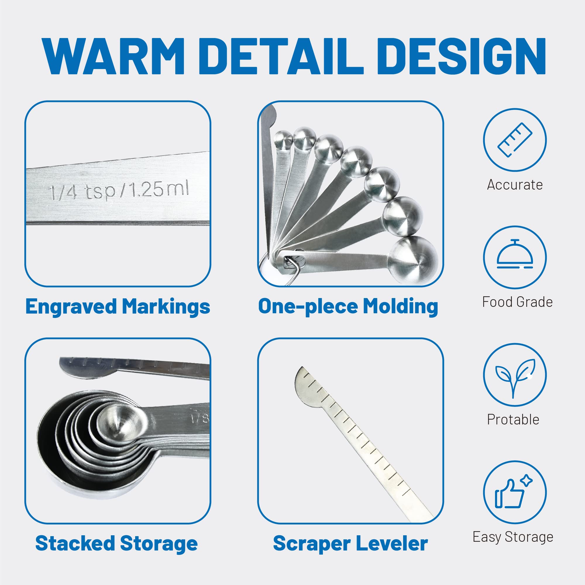 8Pcs Measuring Spoons, Premium Heavy Duty 18/8 Stainless Steel Measuring Spoons Cups Set, Small Tablespoon With Metric And Us Me