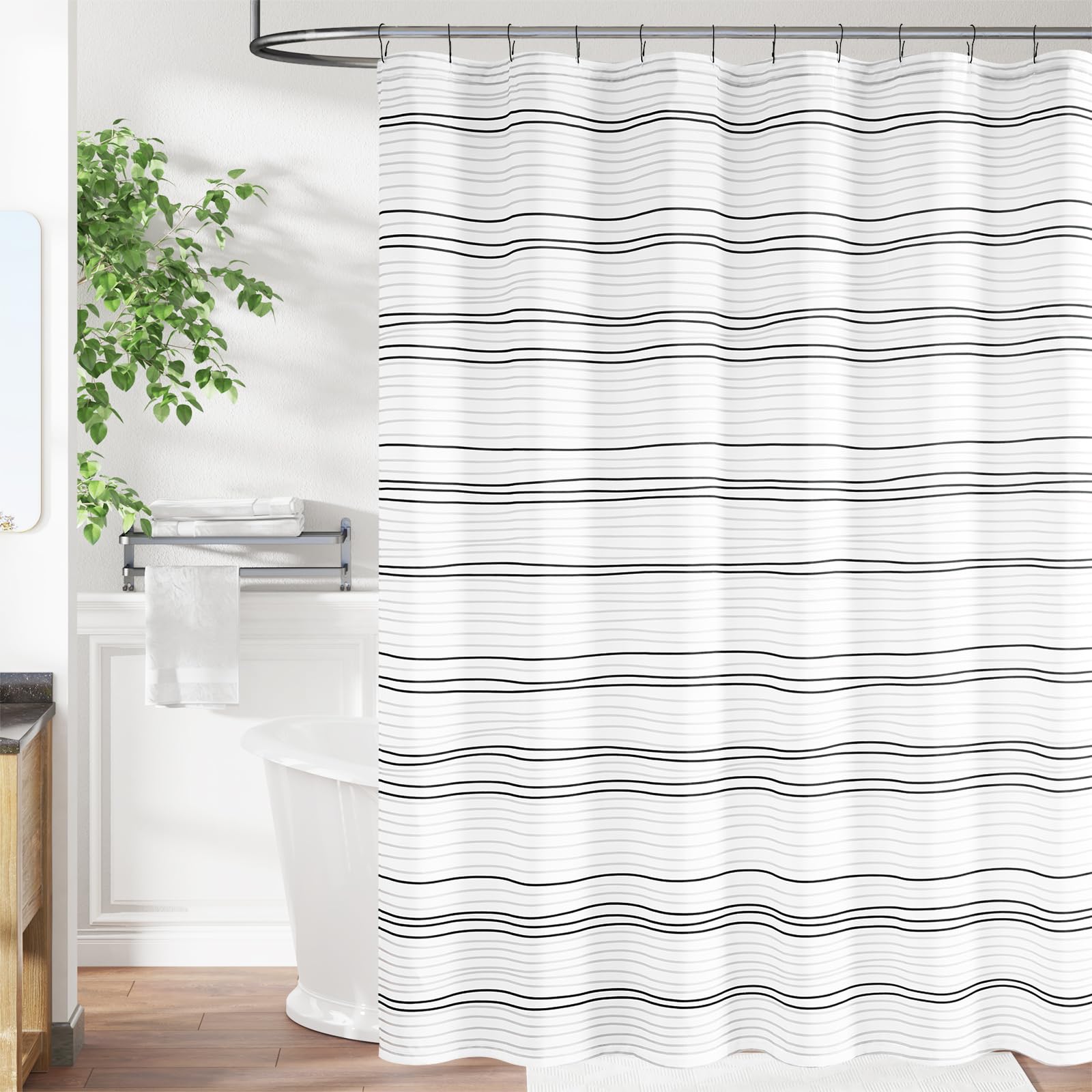 Jinchan Black Grey White Casual Striped Shower Curtain Modern Waterproof Fabric Shower Curtains For Bathroom Spa Hotel Aesthetic