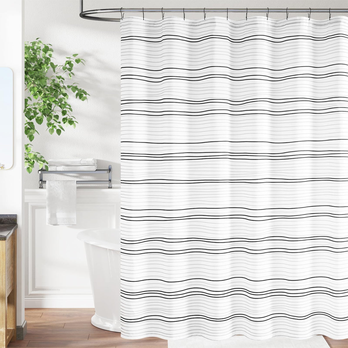 Jinchan Black Grey White Casual Striped Shower Curtain Modern Waterproof Fabric Shower Curtains For Bathroom Spa Hotel Aesthetic