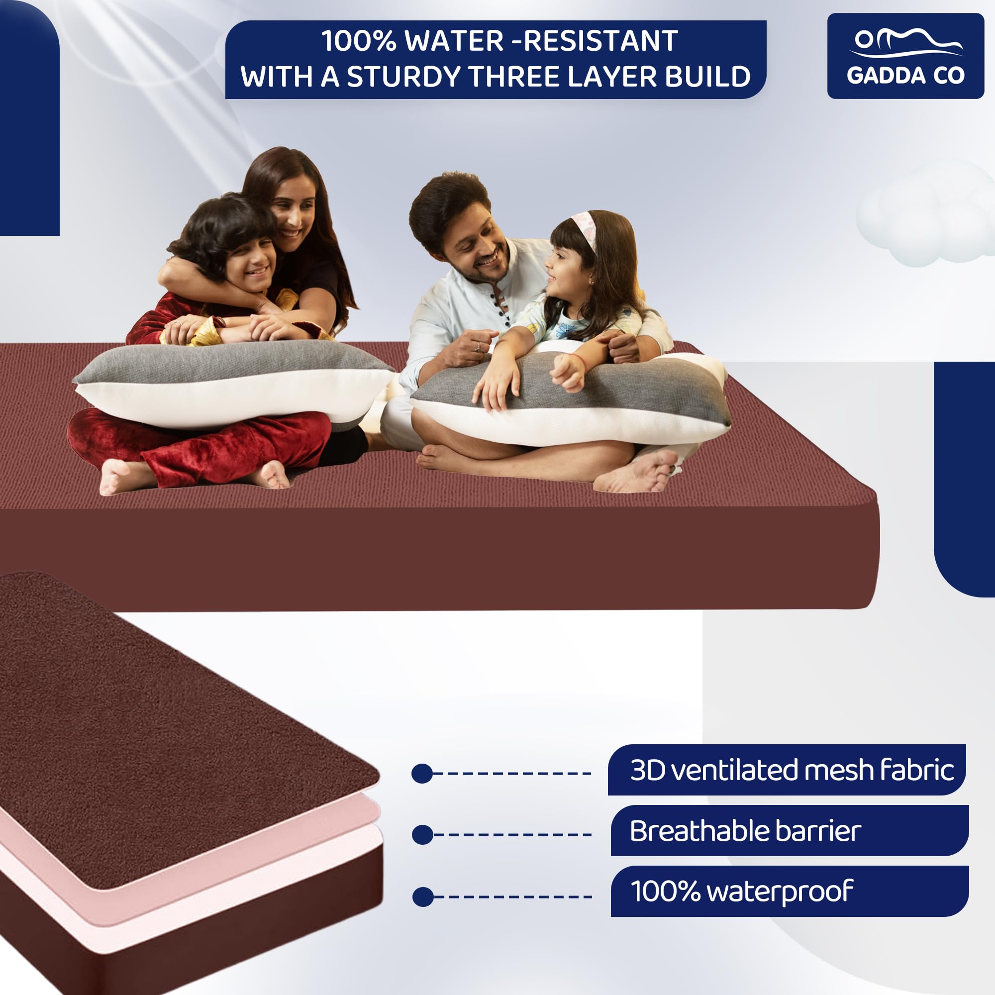 GADDA CO Breathable Waterproof Mattress Protector with Elastic Straps, Fitted Lycra Mattress Protector, Hypoallergenic Bed Prote